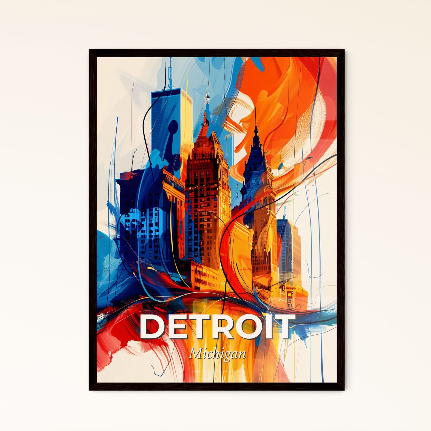 Vibrant Detroit, Michigan - A Colorful Painting Of A City