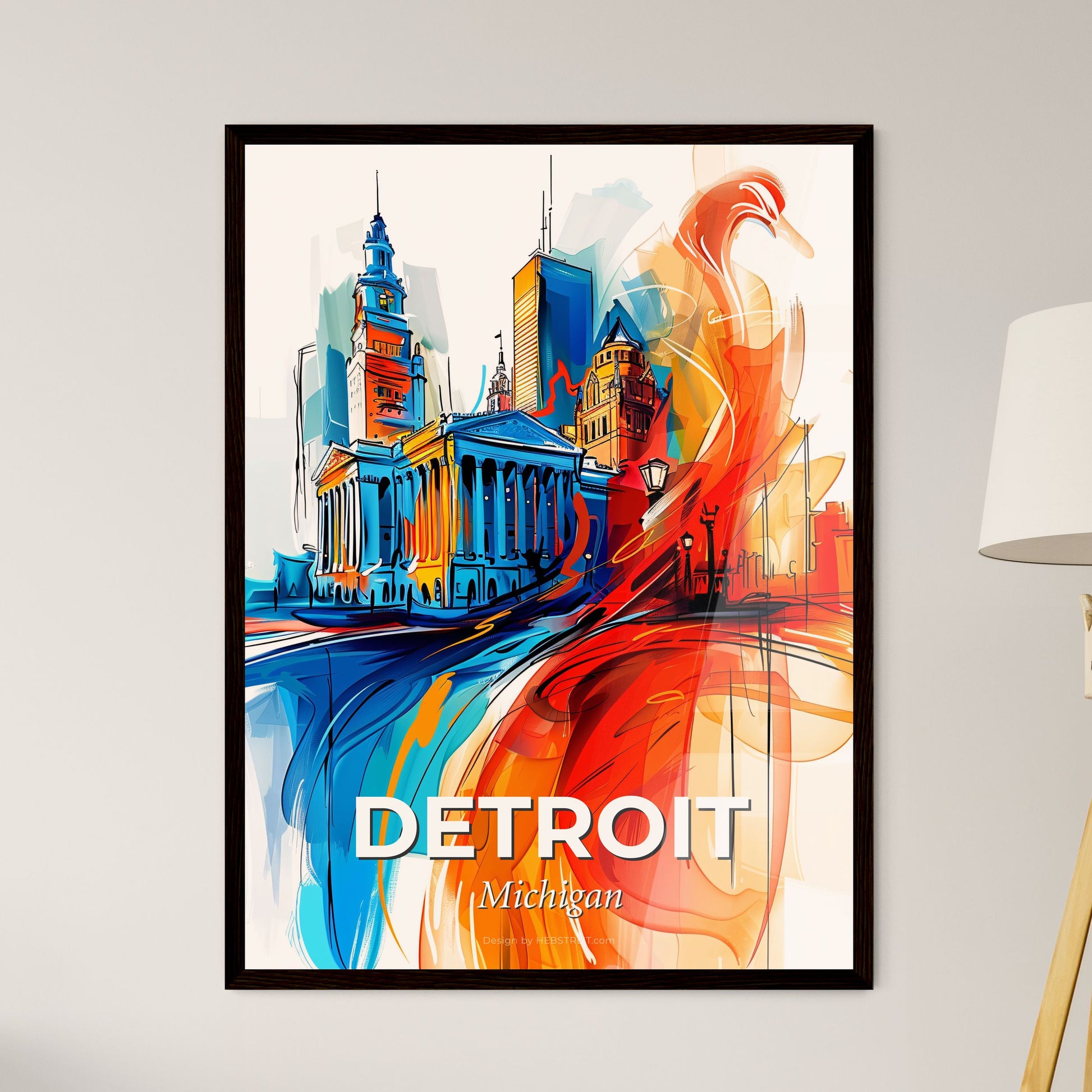 Vibrant Detroit, Michigan - A Colorful Drawing Of A City