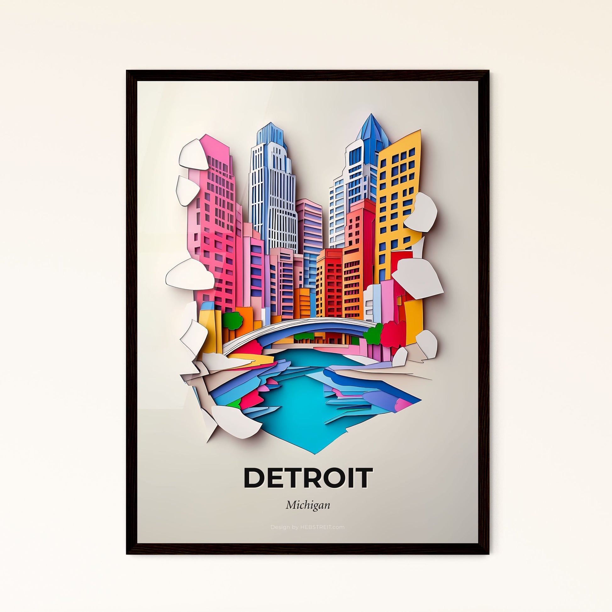 Vivid Detroit, Michigan - a paper cut of a city with a river