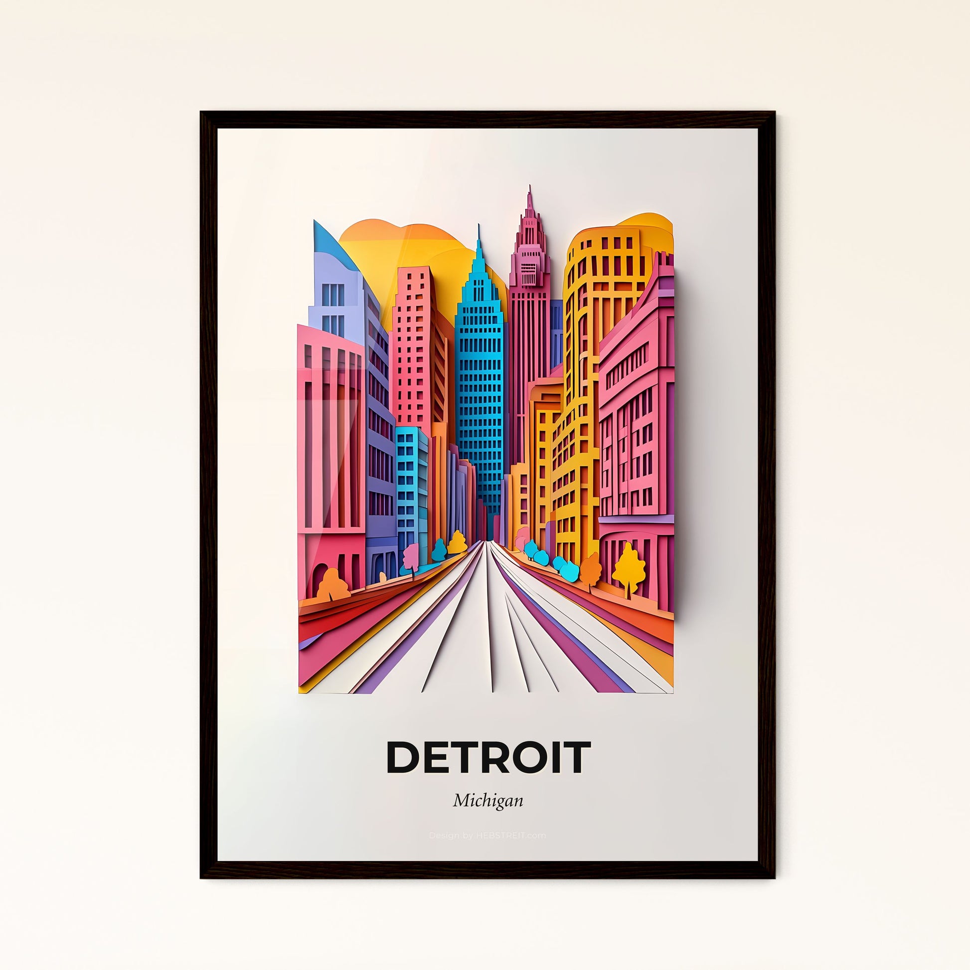 Vivid Detroit, Michigan - a cityscape with a train going through it