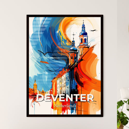 Vibrant Deventer, Netherlands - A Painting Of A Building With A Blue And Orange Background