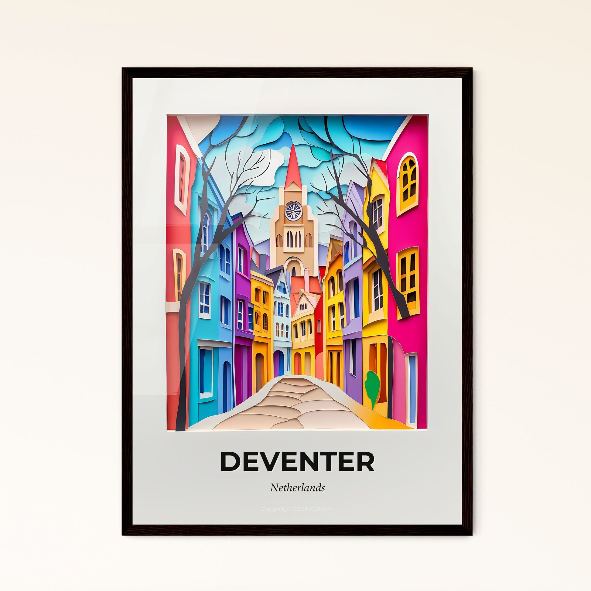 Vivid Deventer, Netherlands - a painting of a city with a clock tower