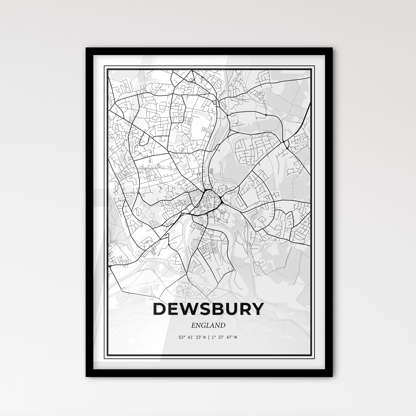 Dewsbury England - Scandinavian Style City Map for Modern Home Decor