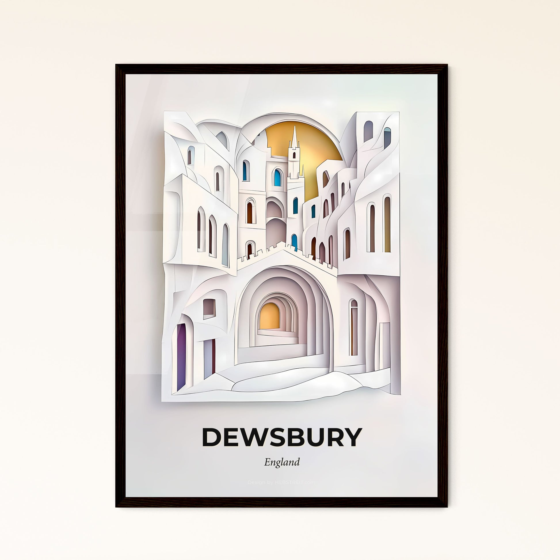 Vivid Dewsbury, England - a paper cut of a city with a clock tower