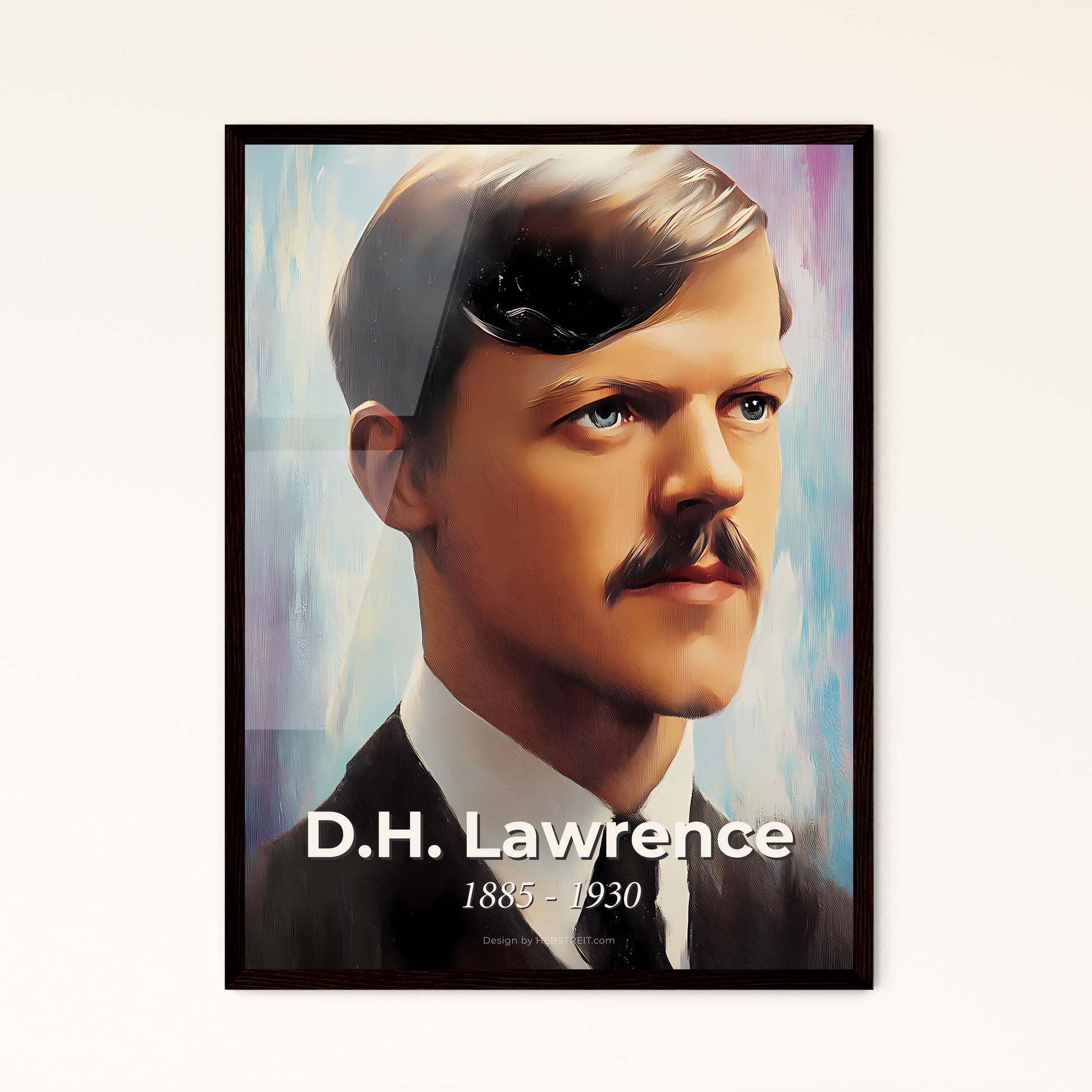 Portrait of D.H. Lawrence, 1885 - 1930. Impressionistic painting of a man with a mustache.