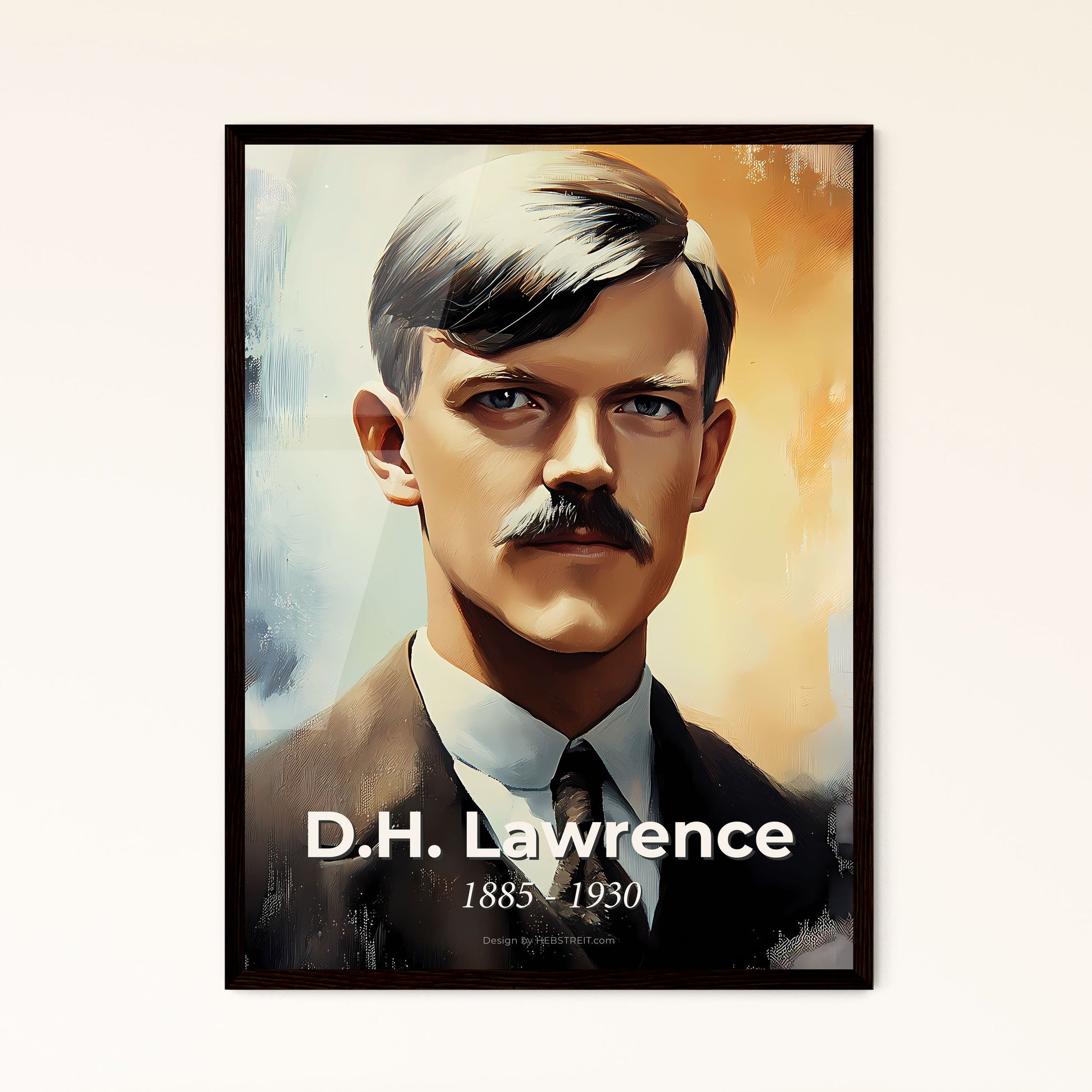 Portrait of D.H. Lawrence, 1885 - 1930. Impressionistic painting of a man with a mustache.