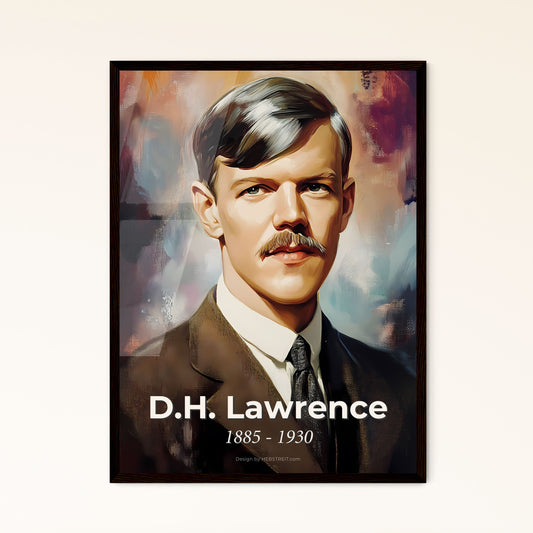 Portrait of D.H. Lawrence, 1885 - 1930. Impressionistic painting of a man with a mustache and a suit.