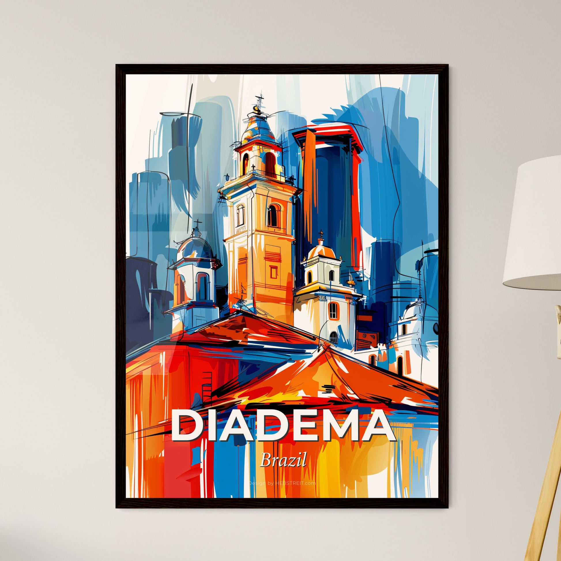 Vibrant Diadema, Brazil - A Painting Of A Building With A Tower And A City Skyline