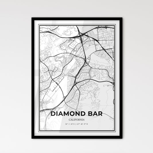 Diamond Bar California - Scandinavian Style City Map for Modern Home Decor