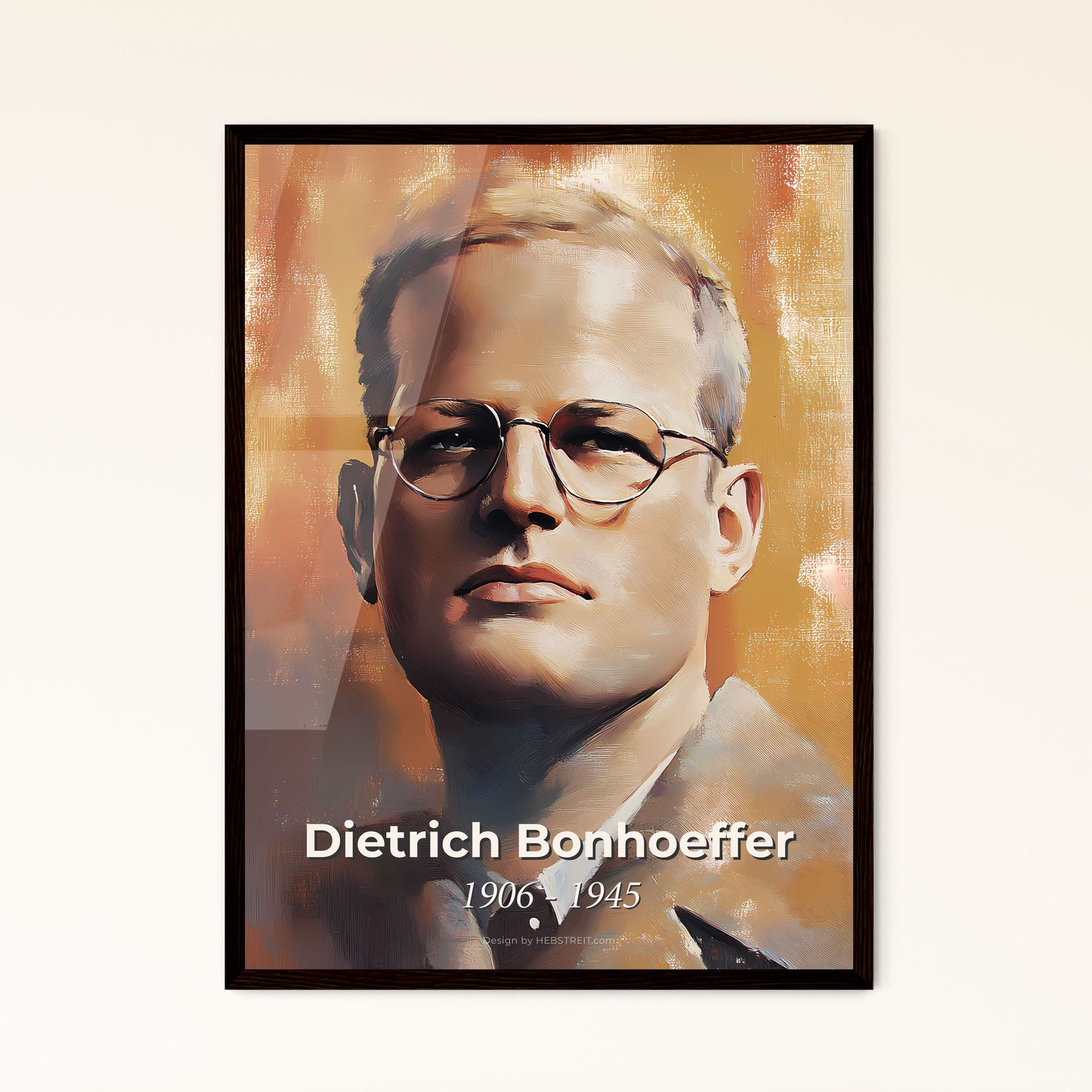 Portrait of Dietrich Bonhoeffer, 1906 - 1945. Impressionistic painting of a man wearing glasses and a suit.