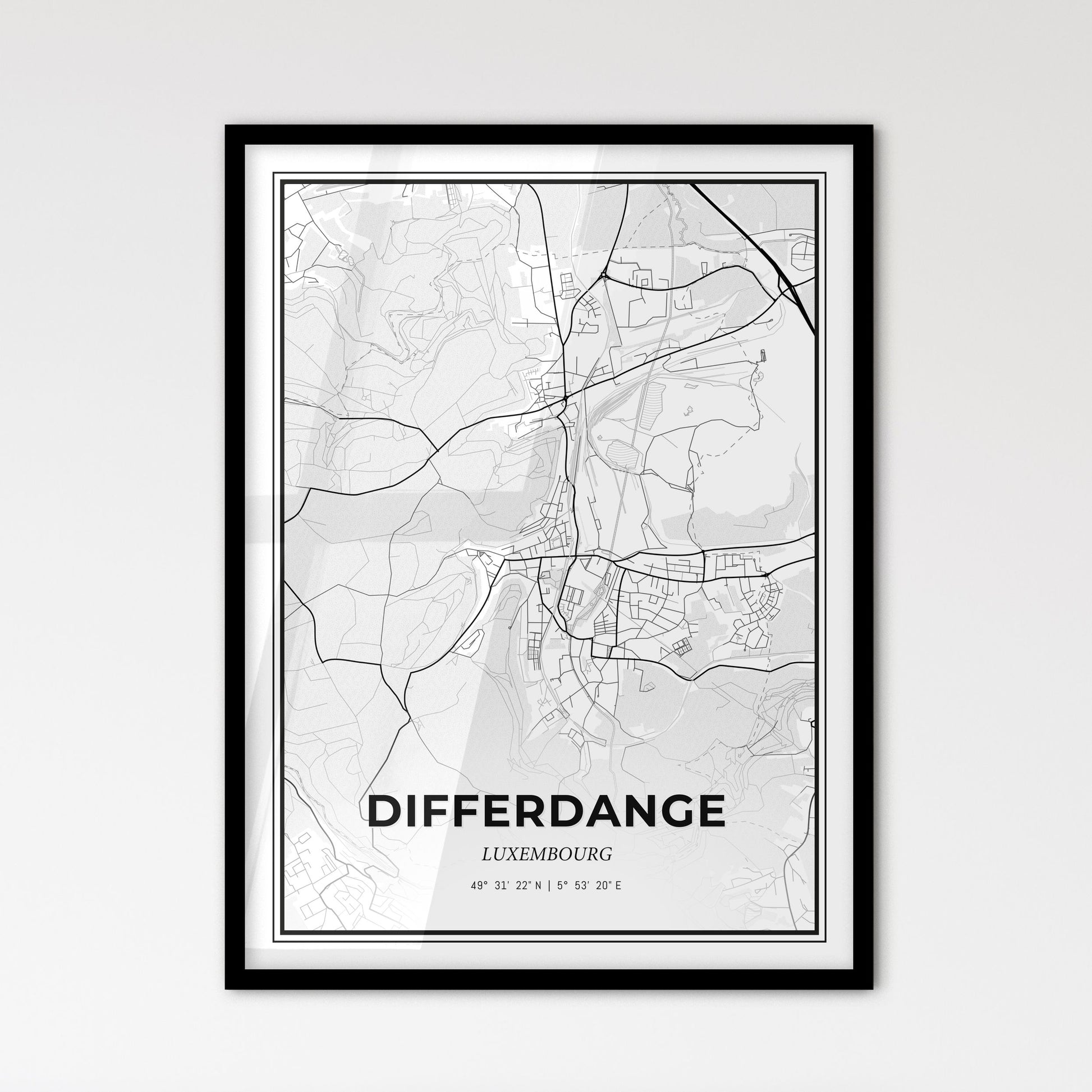 Differdange  Luxembourg - Scandinavian Style City Map for Modern Home Decor