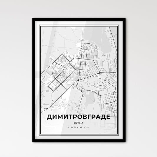 Dimitrovgrad Russia - Scandinavian Style City Map for Modern Home Decor