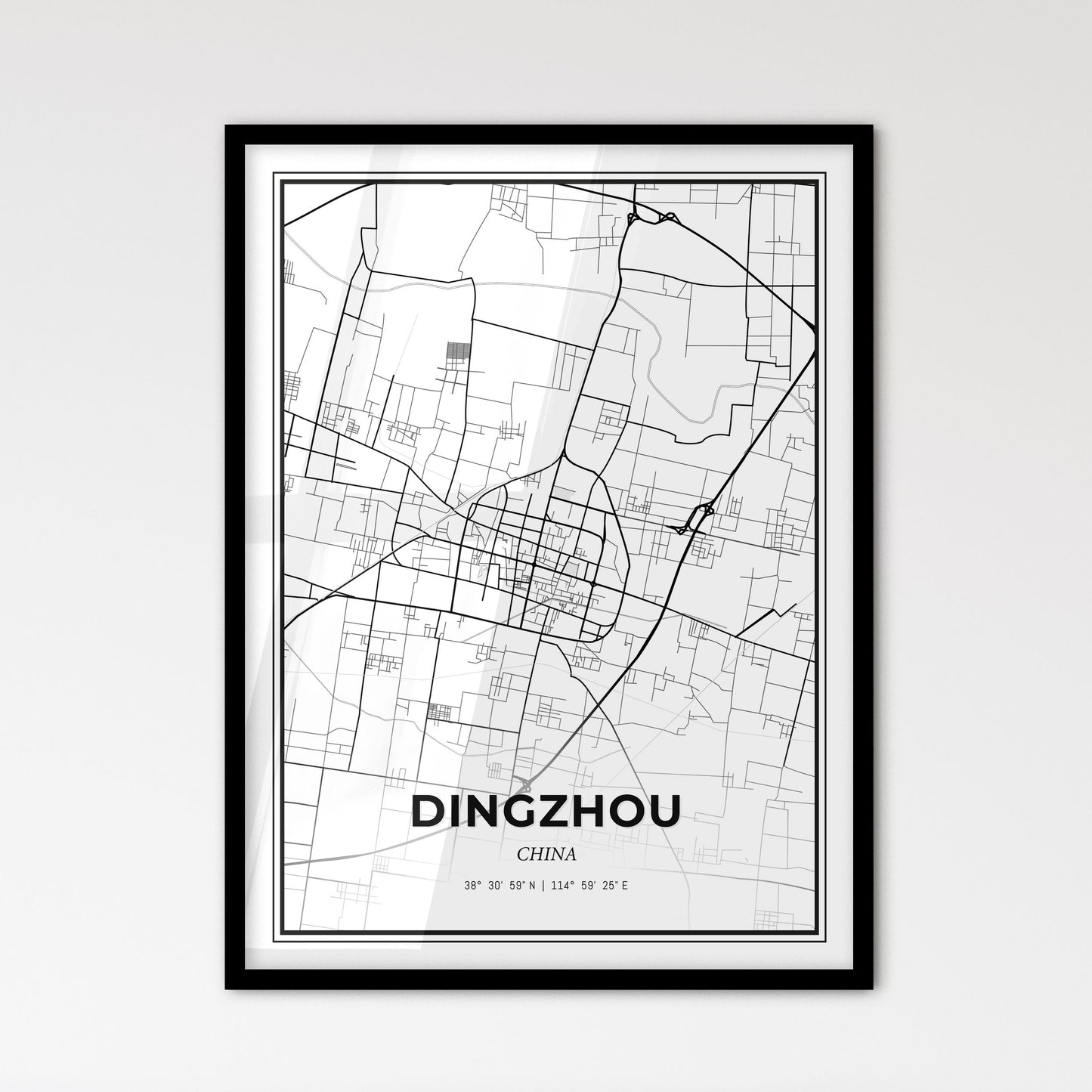 Dingzhou China - Scandinavian Style City Map for Modern Home Decor