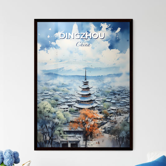 Artistic Dingzhou City Skyline Painting Featuring Pagoda and Vibrant Colors Default Title