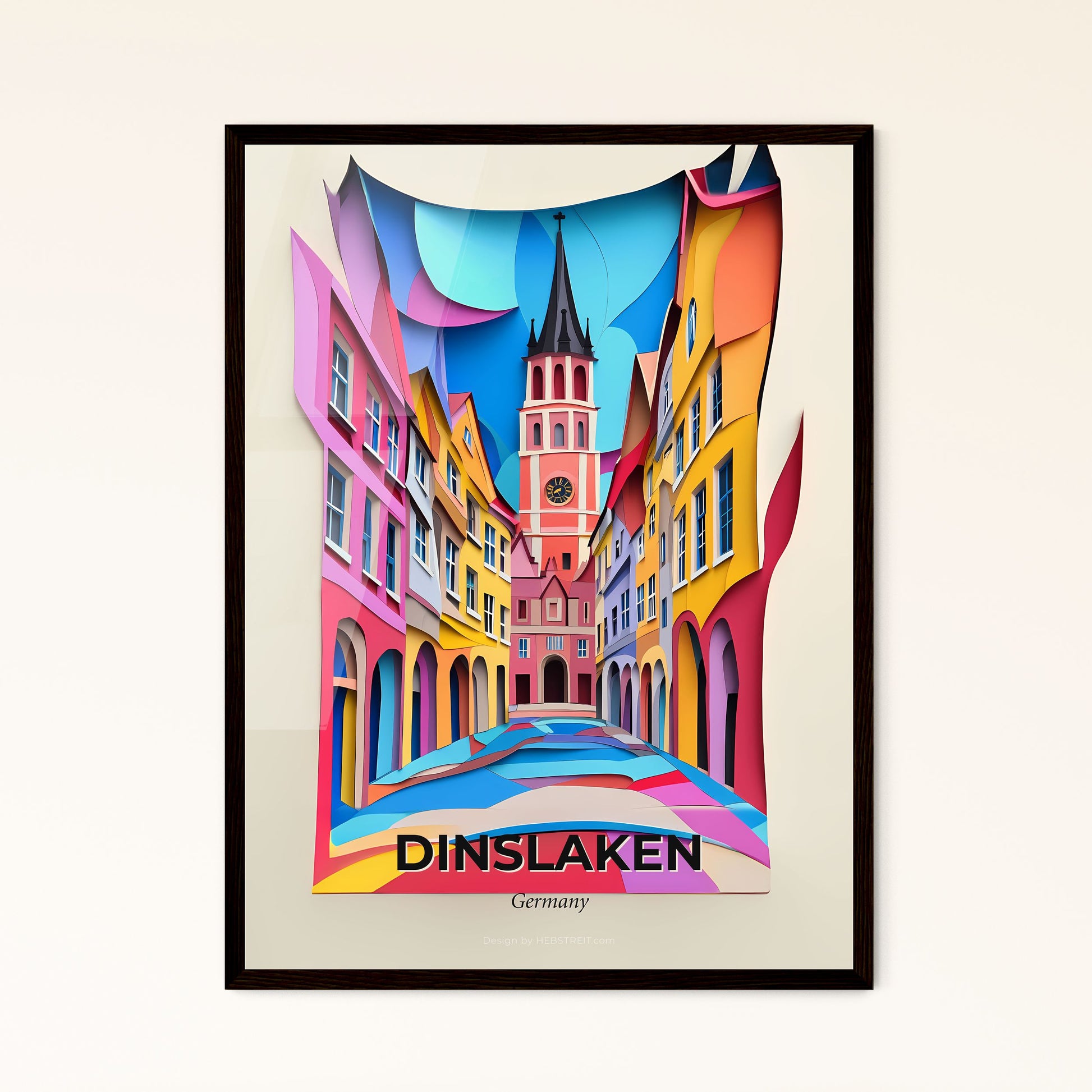 Vivid Dinslaken, Germany - a colorful city street with a clock tower