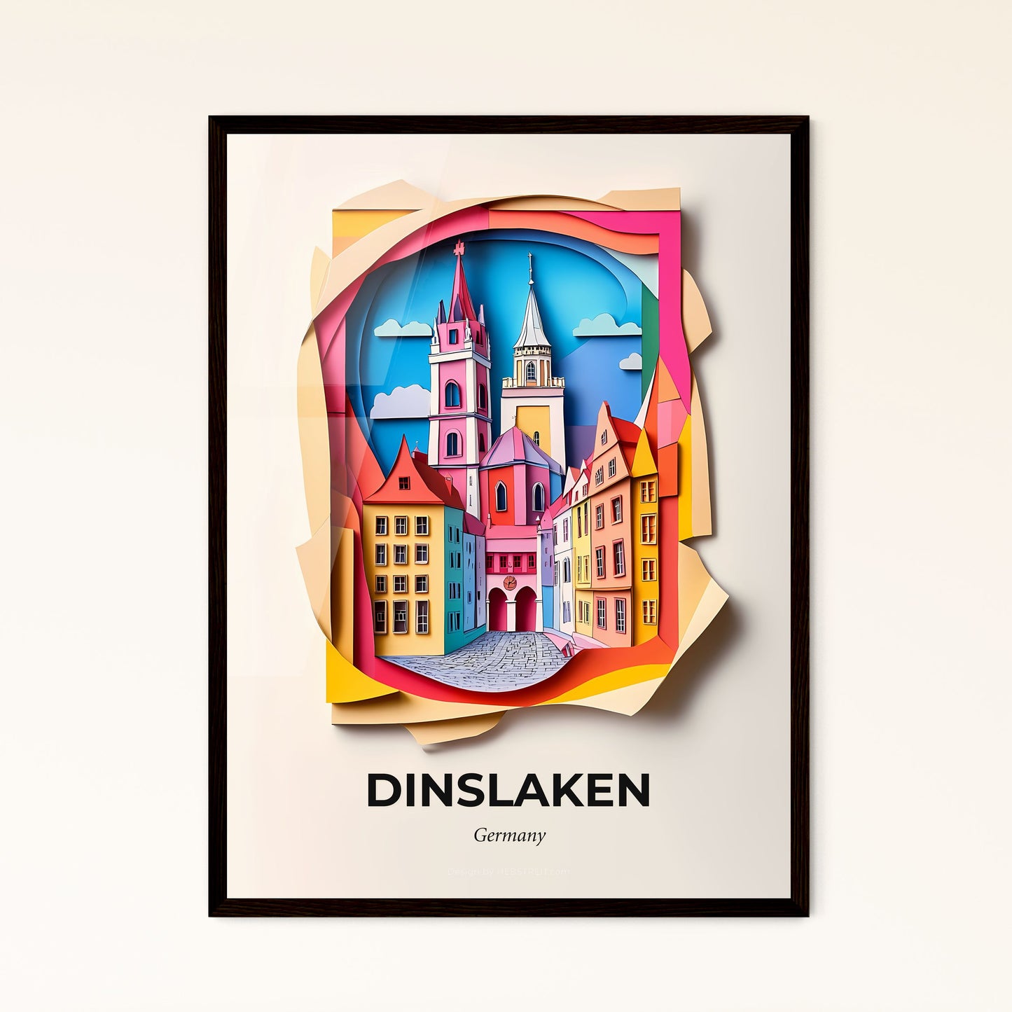 Vivid Dinslaken, Germany - a paper cut of a city with a clock tower