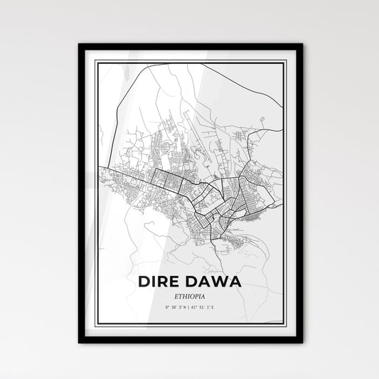 Dire Dawa Ethiopia - Scandinavian Style City Map for Modern Home Decor