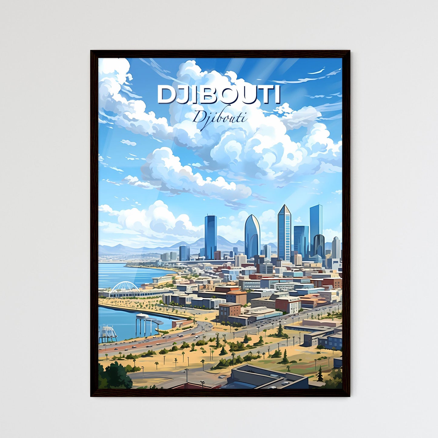 Vibrant Djibouti City Skyline Painting by the Water Default Title