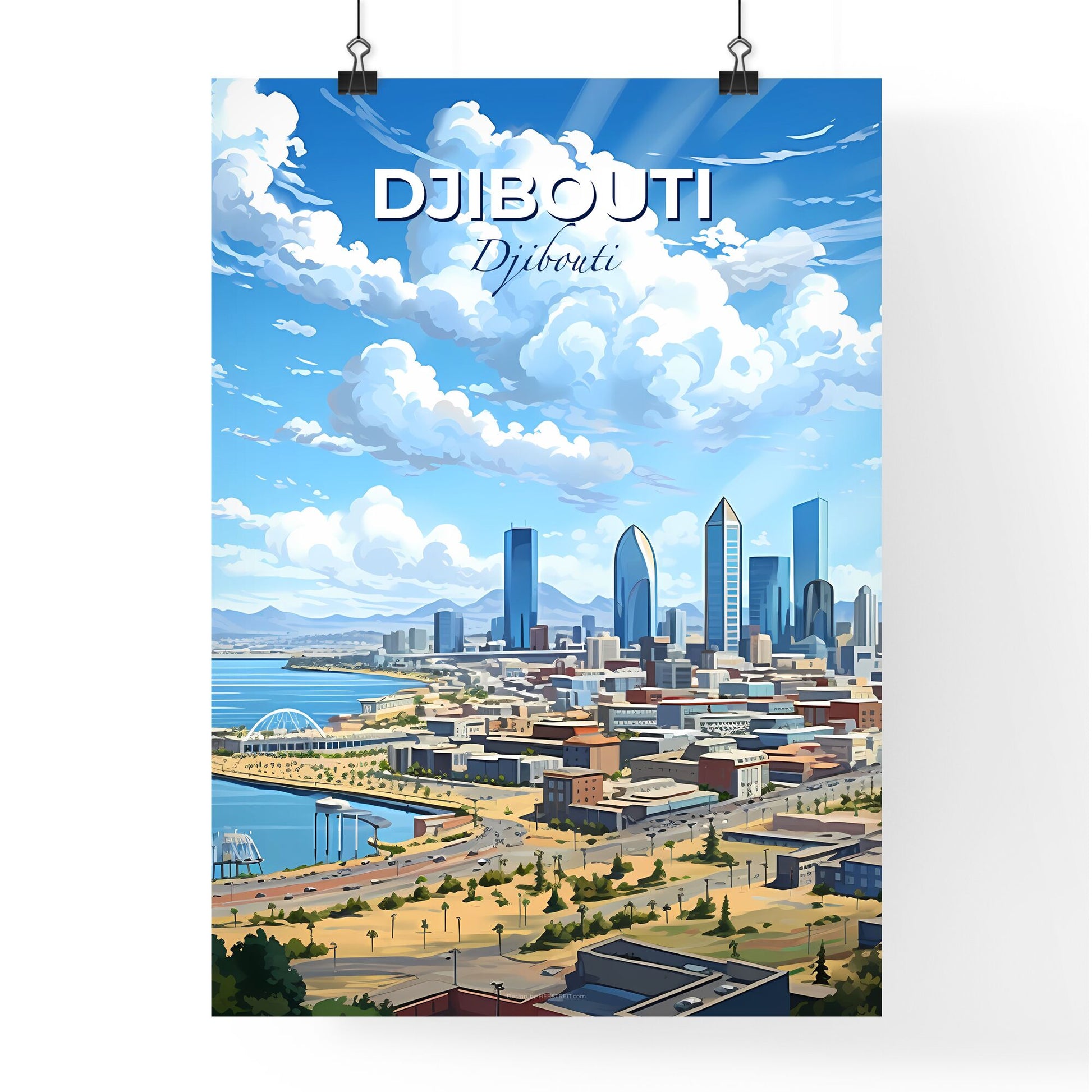 Vibrant Djibouti City Skyline Painting by the Water Default Title