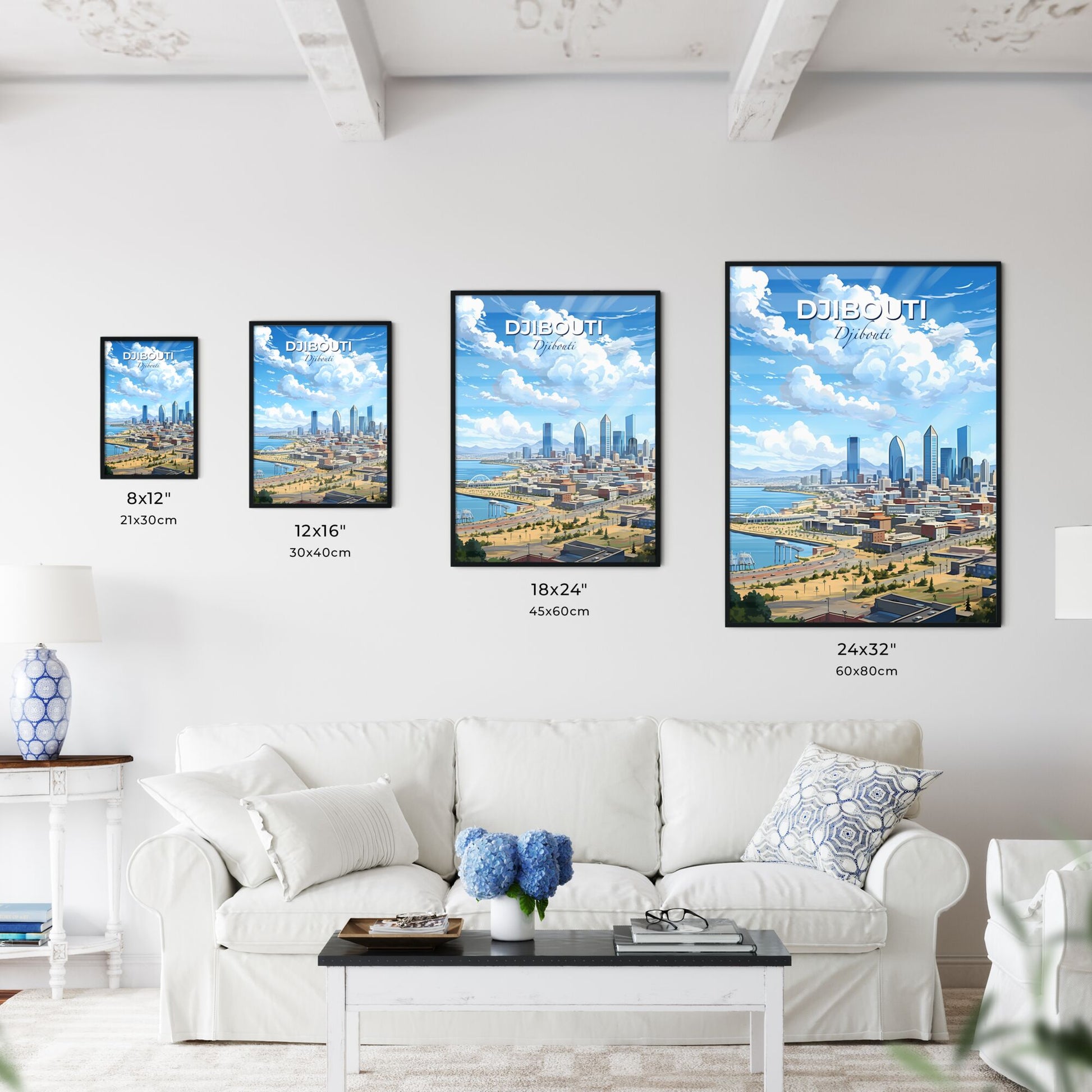 Vibrant Djibouti City Skyline Painting by the Water Default Title