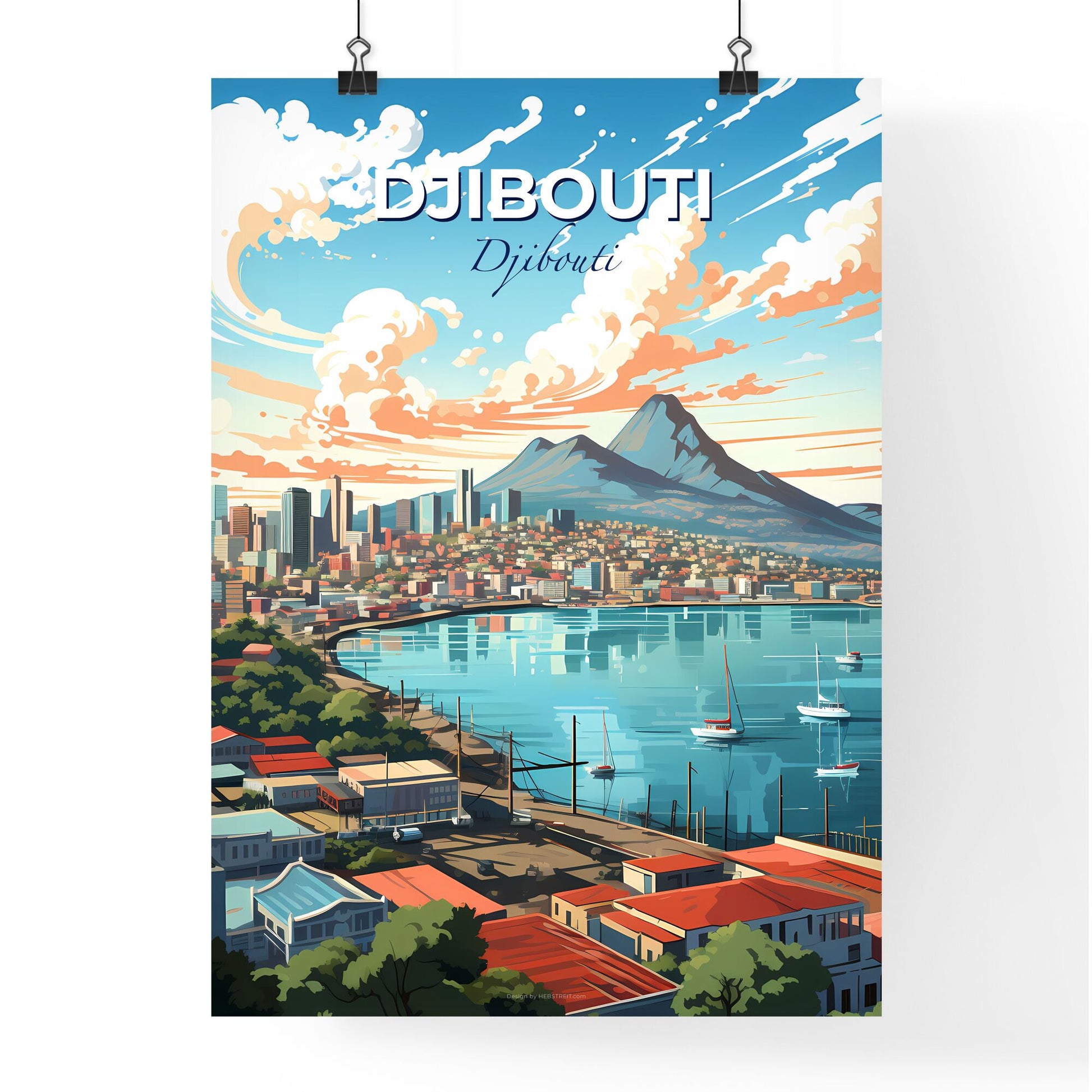 Artistic Djibouti Skyline Painting: Vibrant City by the Water Default Title