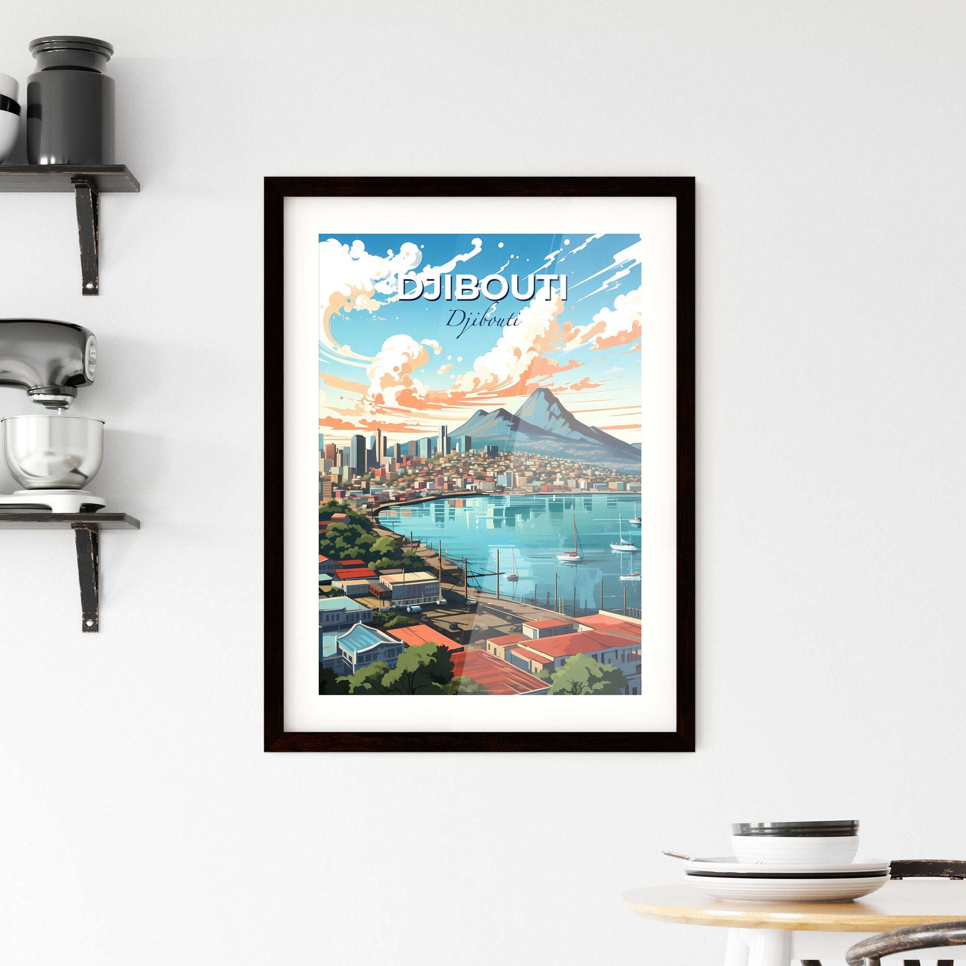 Artistic Djibouti Skyline Painting: Vibrant City by the Water Default Title