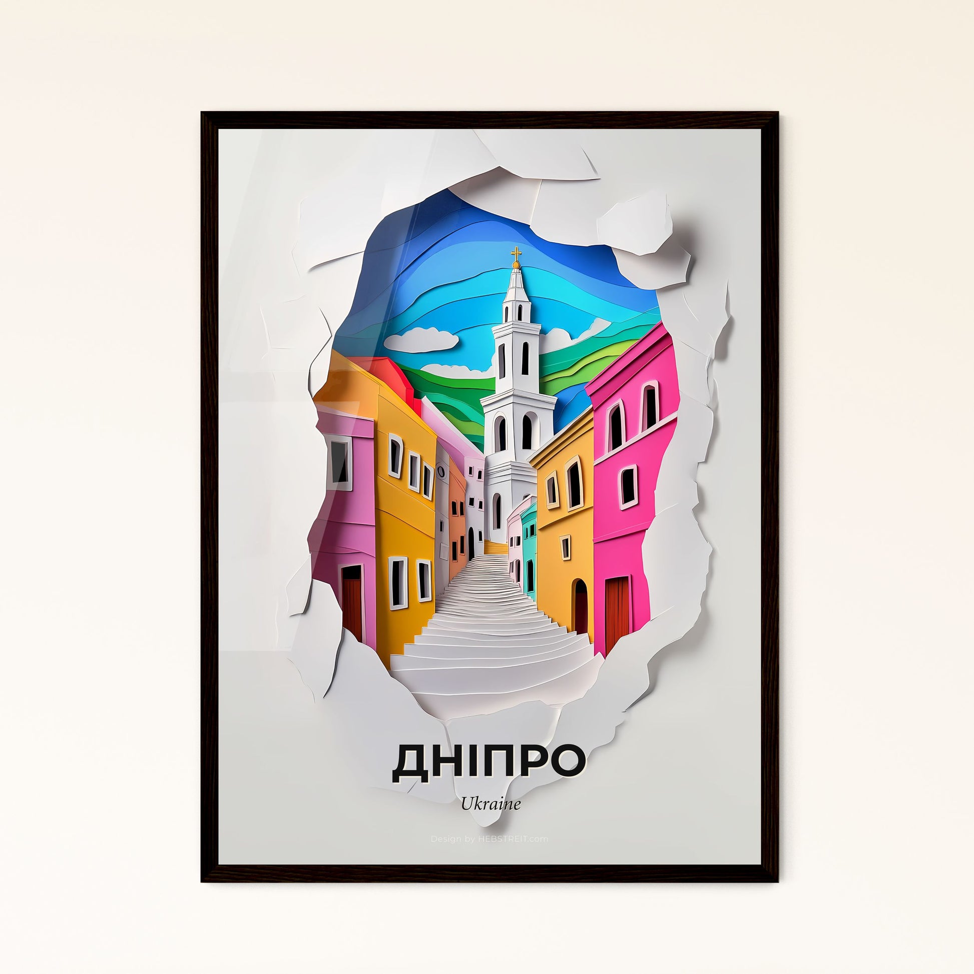 Vivid Dnipro, Ukraine - a paper cut of a city with a clock tower