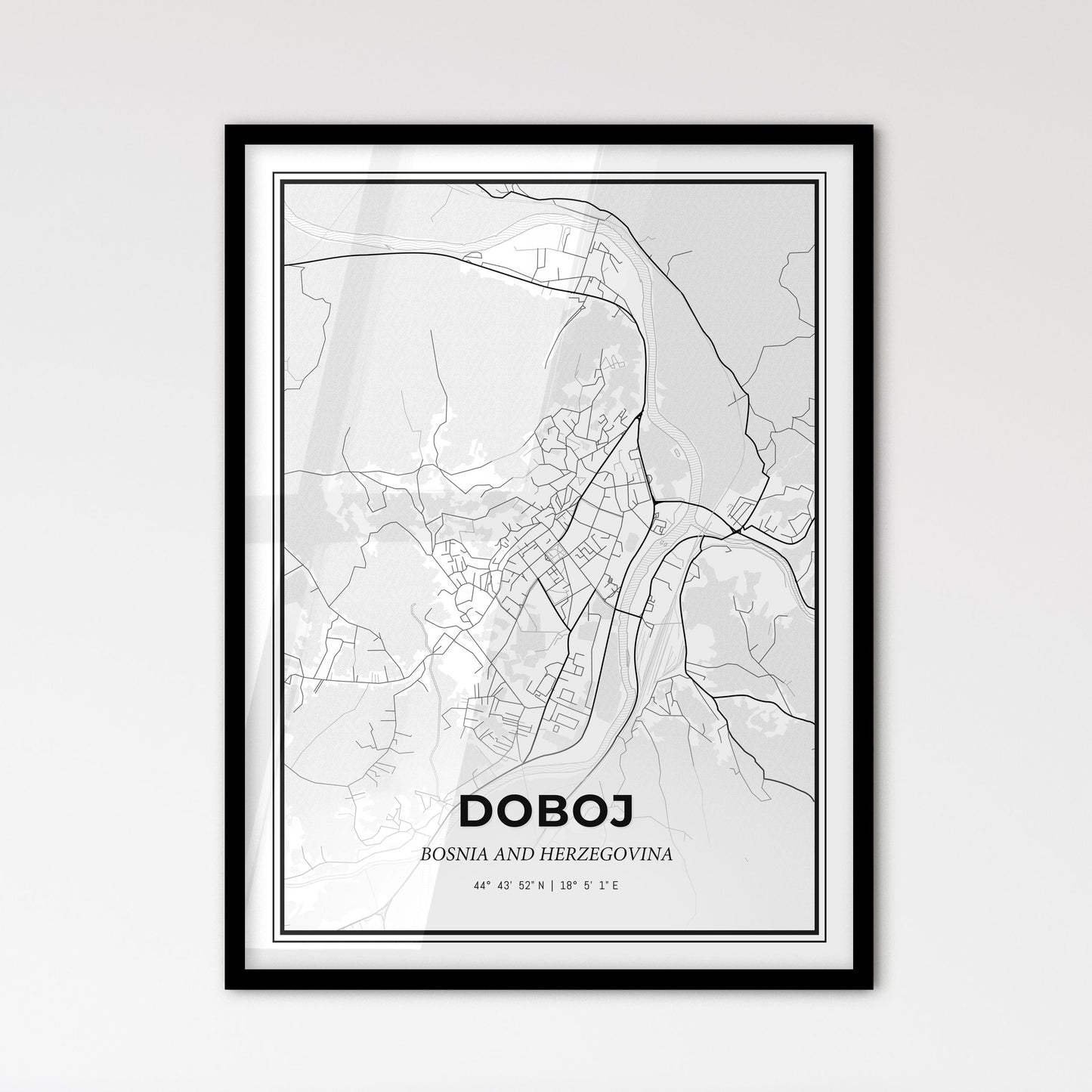 Doboj Bosnia and Herzegovina - Scandinavian Style City Map for Modern Home Decor