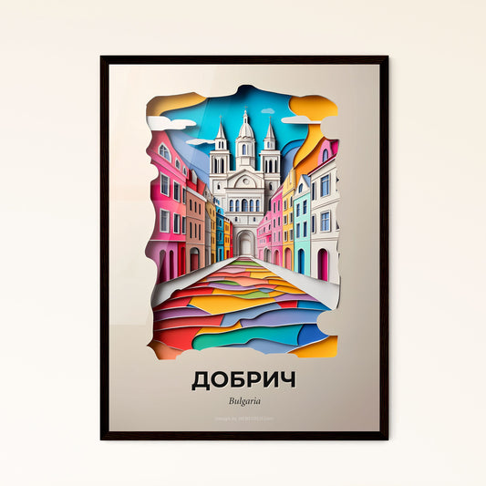 Vivid Dobrich, Bulgaria - a paper cut of a city with a church