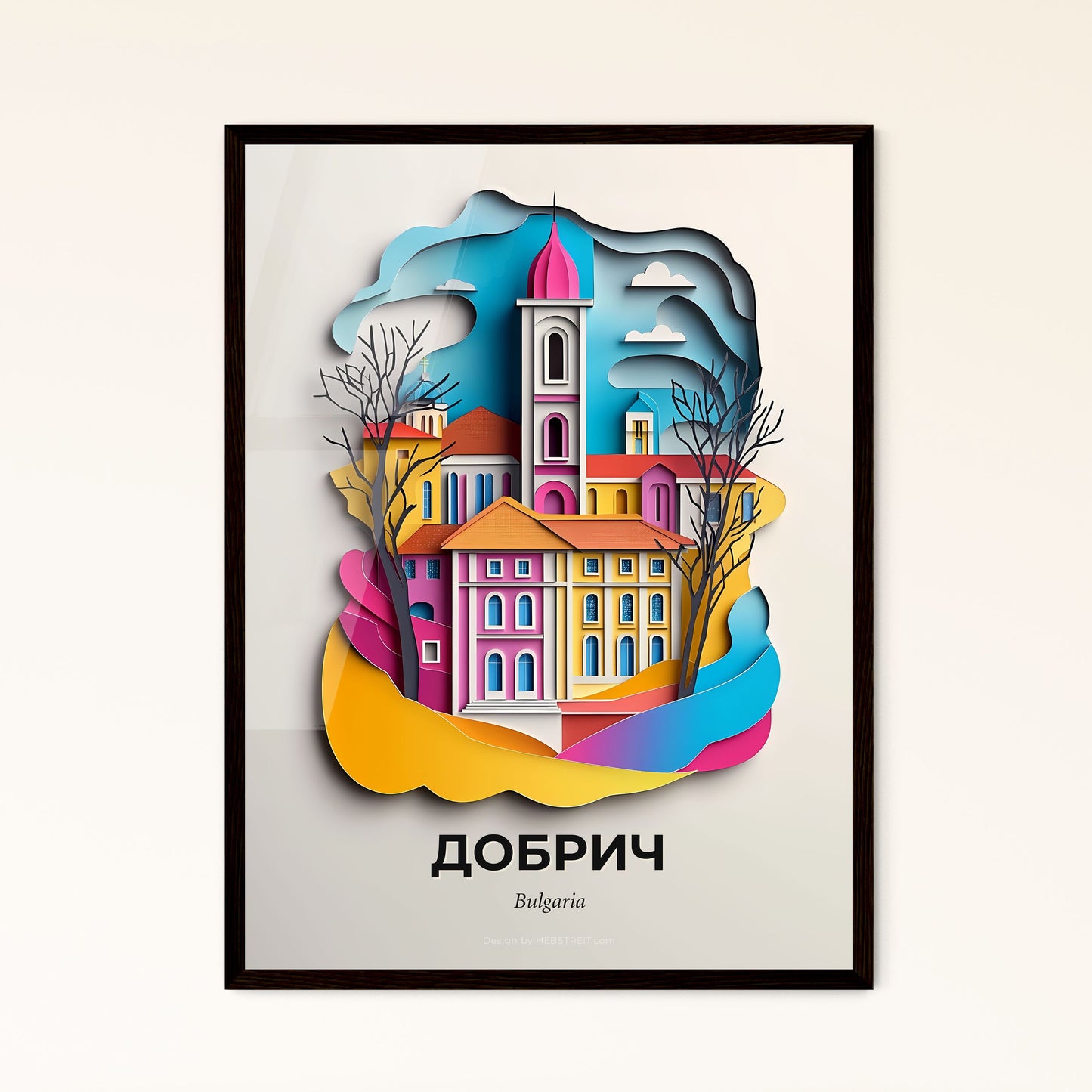 Vivid Dobrich, Bulgaria - a paper cut of a building with a clock tower