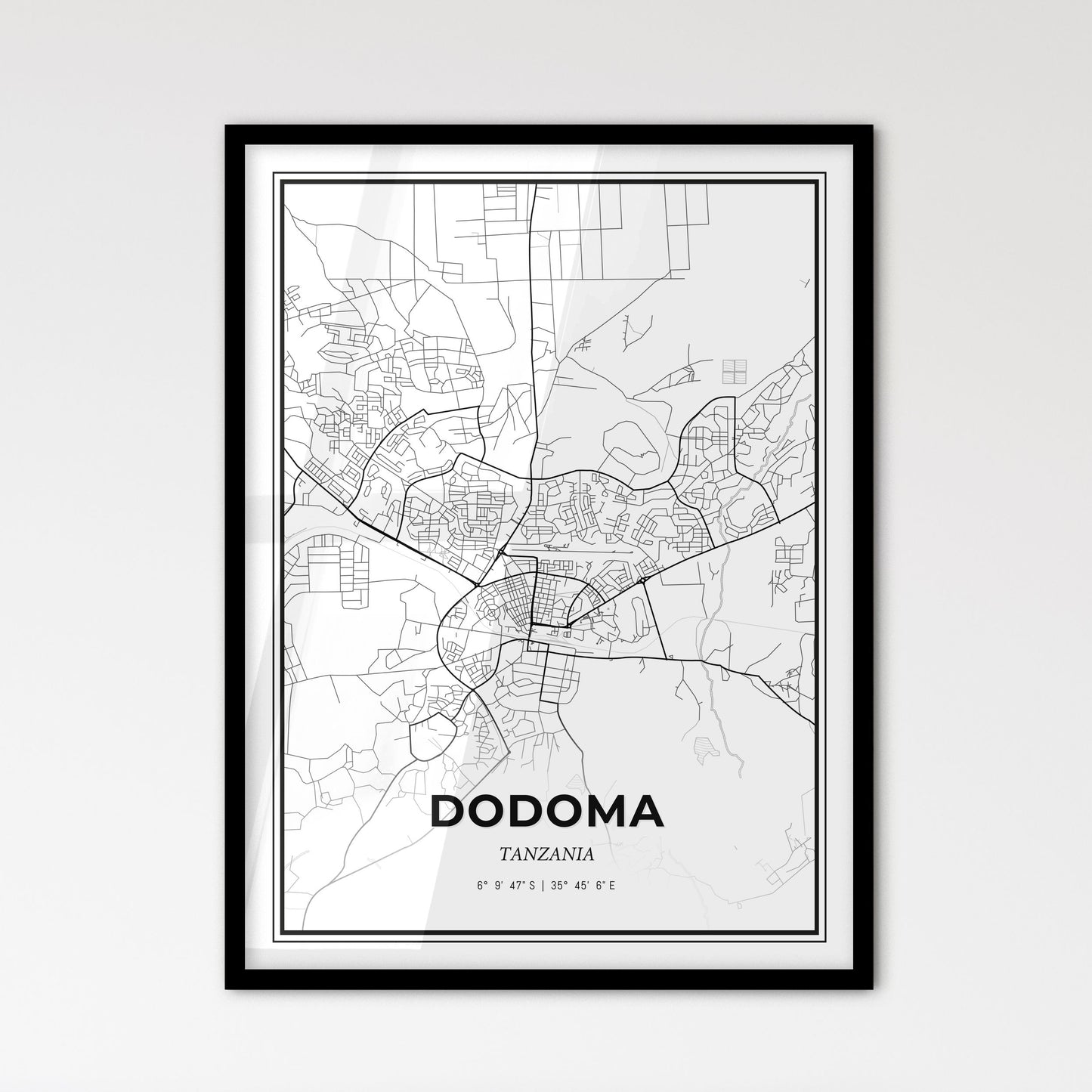 Dodoma Tanzania - Scandinavian Style City Map for Modern Home Decor