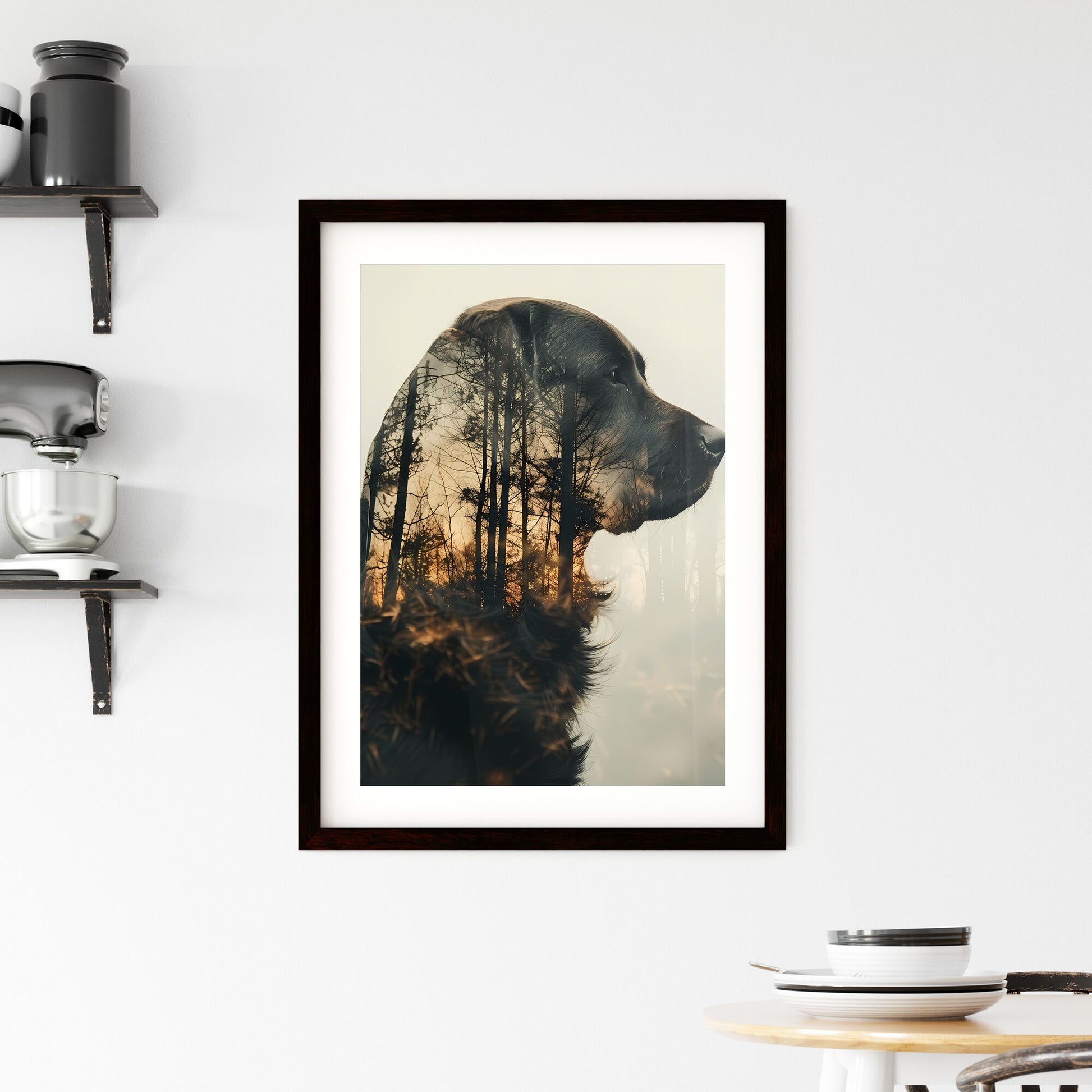Artistic Dog Silhouette in Double Exposure Landscape, Vibrant Painting, Forest Mountains, Nature Art Default Title