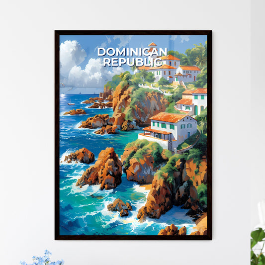 Vibrant Painting, Rocky Cliff, Ocean, Dominican Republic, North America, House Framed Art