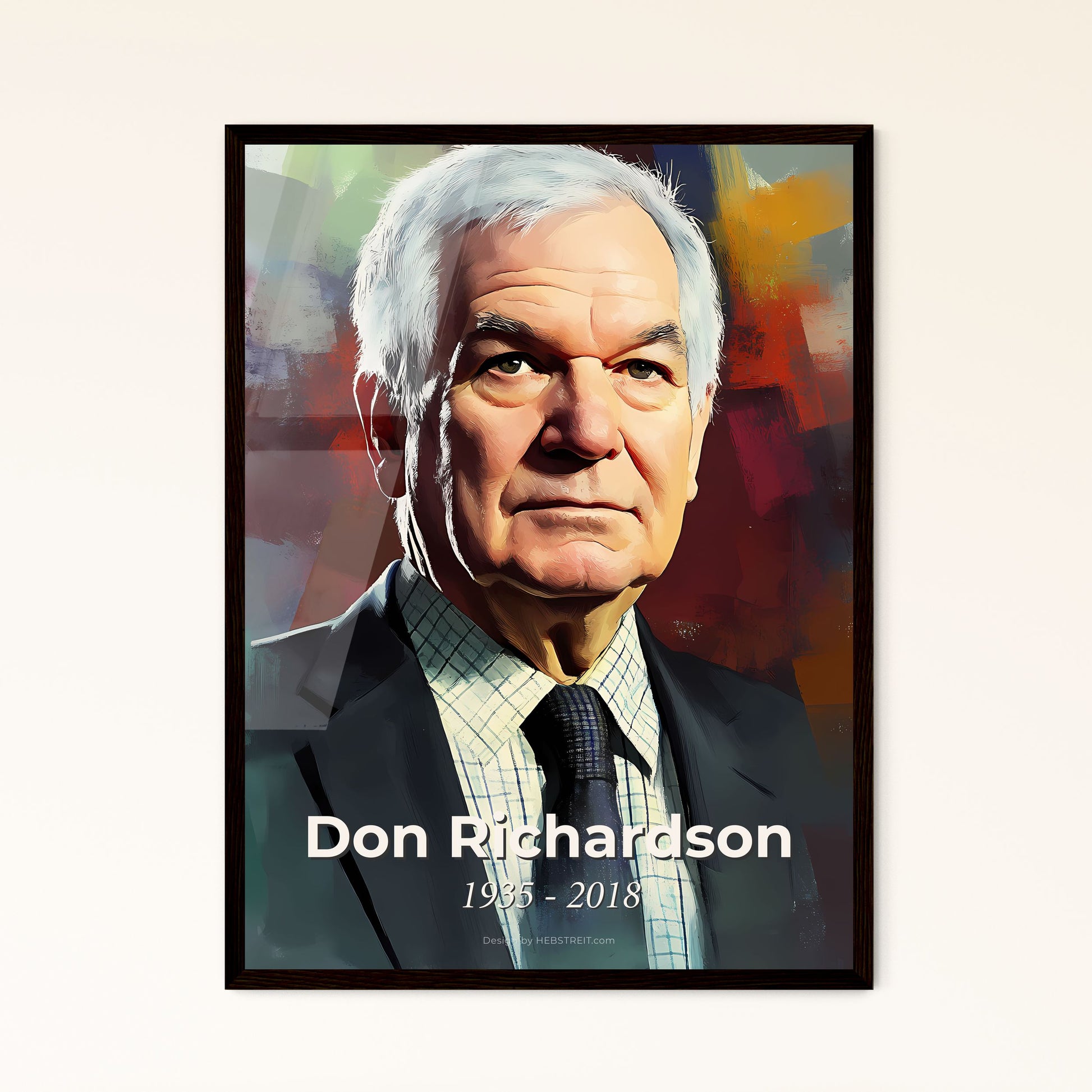 Portrait of Don Richardson, 1935 - 2018. Impressionistic painting of a man in a suit and tie.