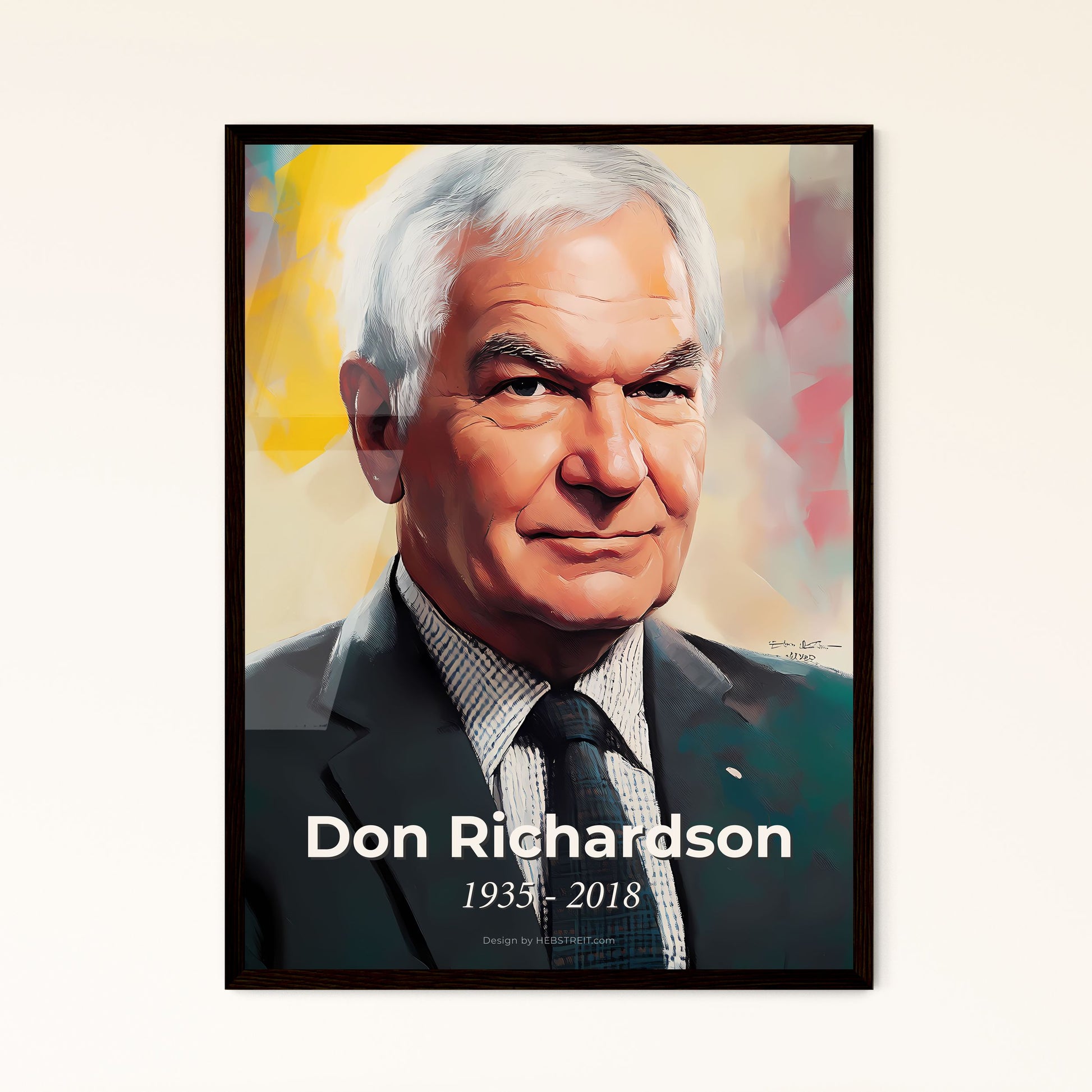 Portrait of Don Richardson, 1935 - 2018. Impressionistic painting of a man in a suit and tie.