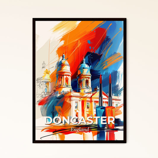 Vibrant Doncaster, England - A Painting Of A Building With A Colorful Background