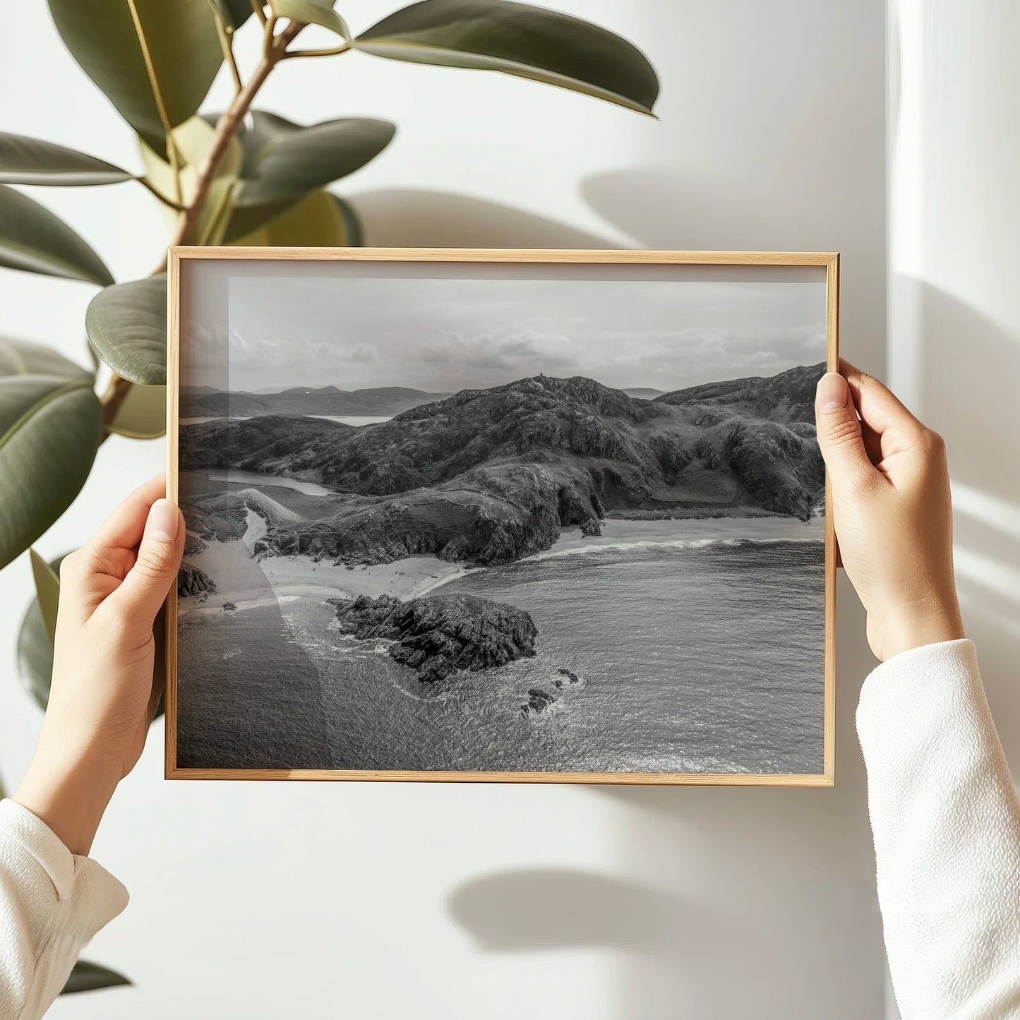 Murder Hole Beach Black and White Wall Art – Donegal Ireland Aerial Print