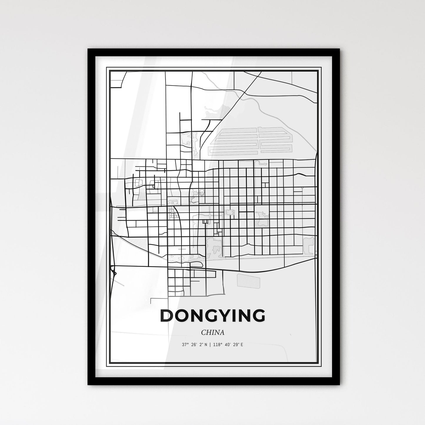 Dongying China - Scandinavian Style City Map for Modern Home Decor