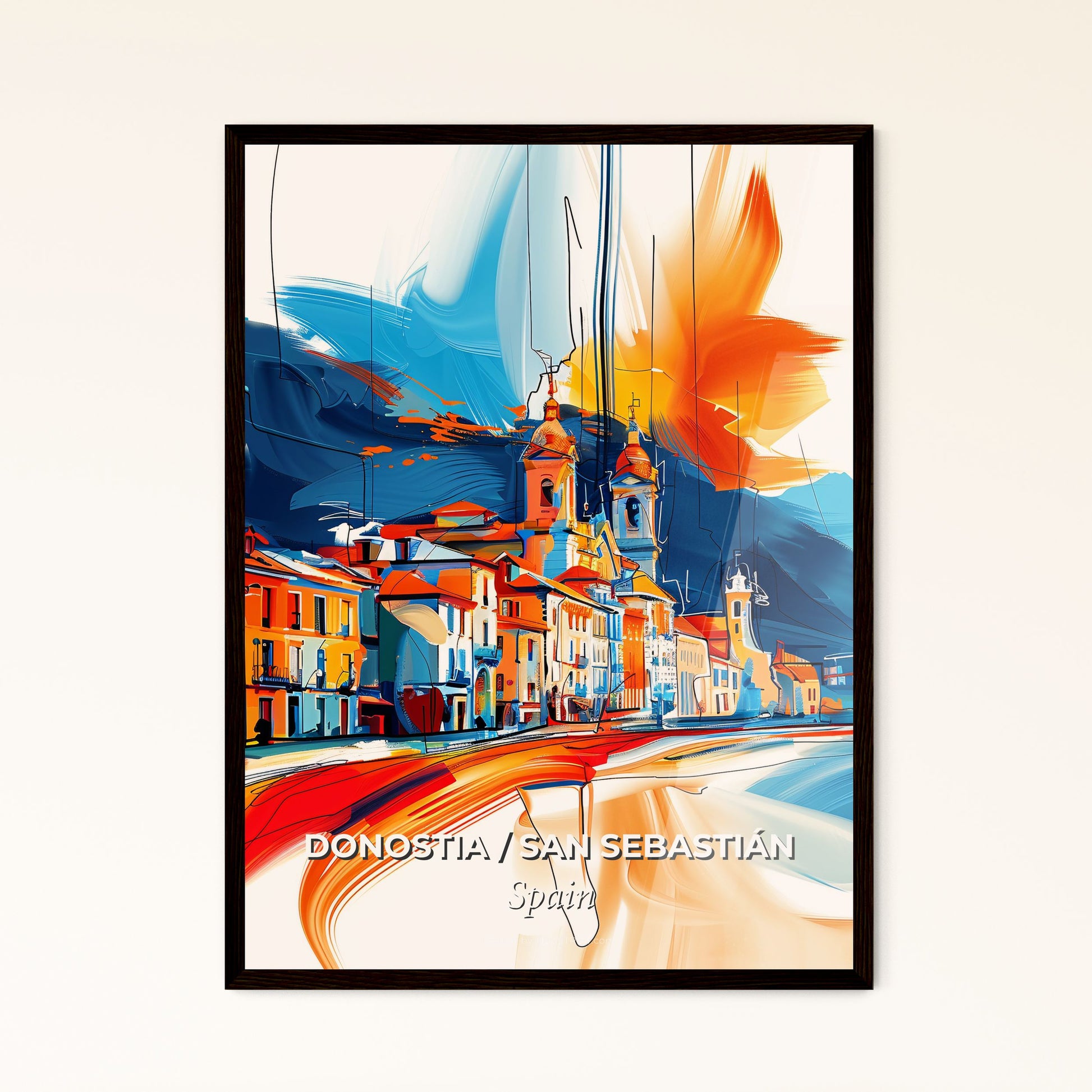 Vibrant Donostia / San Sebastián, Spain - A Colorful Painting Of A Town