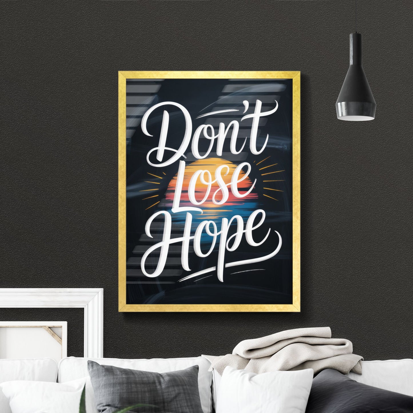 Don't Lose Hope: Inspirational Typography Art with Sunset Background for Motivational Themes.