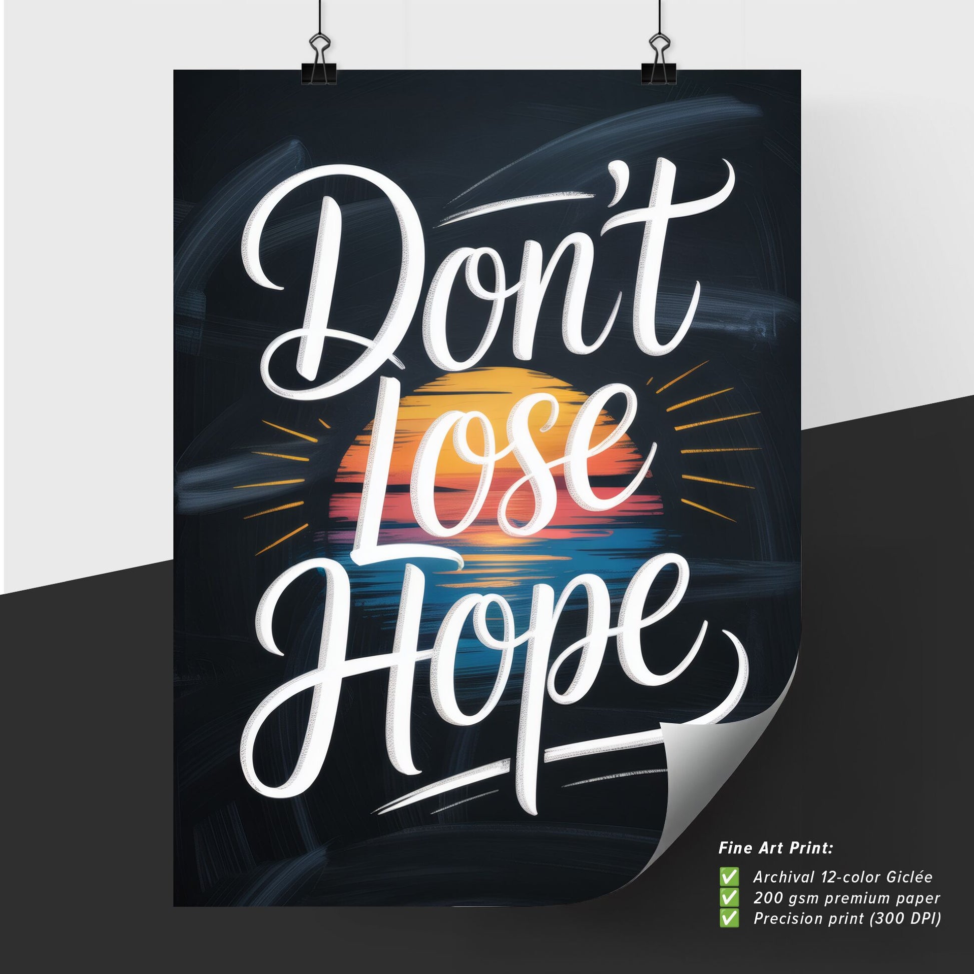 Don't Lose Hope: Inspirational Typography Art with Sunset Background for Motivational Themes.