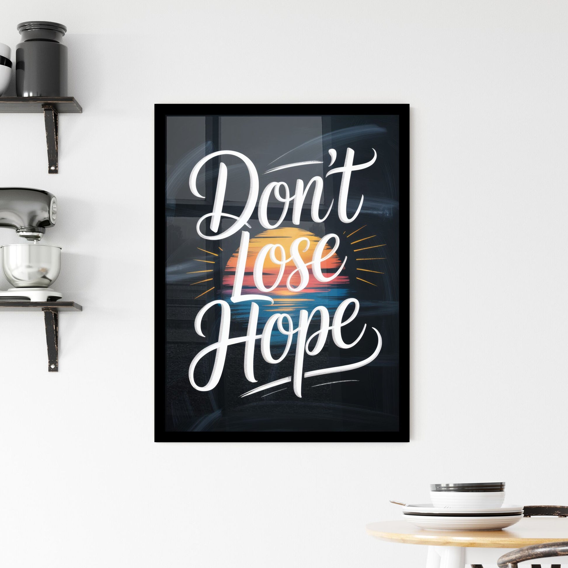 Don't Lose Hope: Inspirational Typography Art with Sunset Background for Motivational Themes. Framed Print