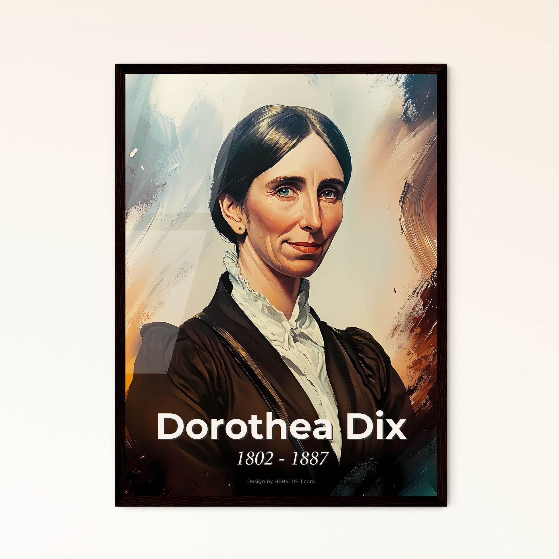 Portrait of Dorothea Dix, 1802 - 1887. Impressionistic painting of a woman in a suit.