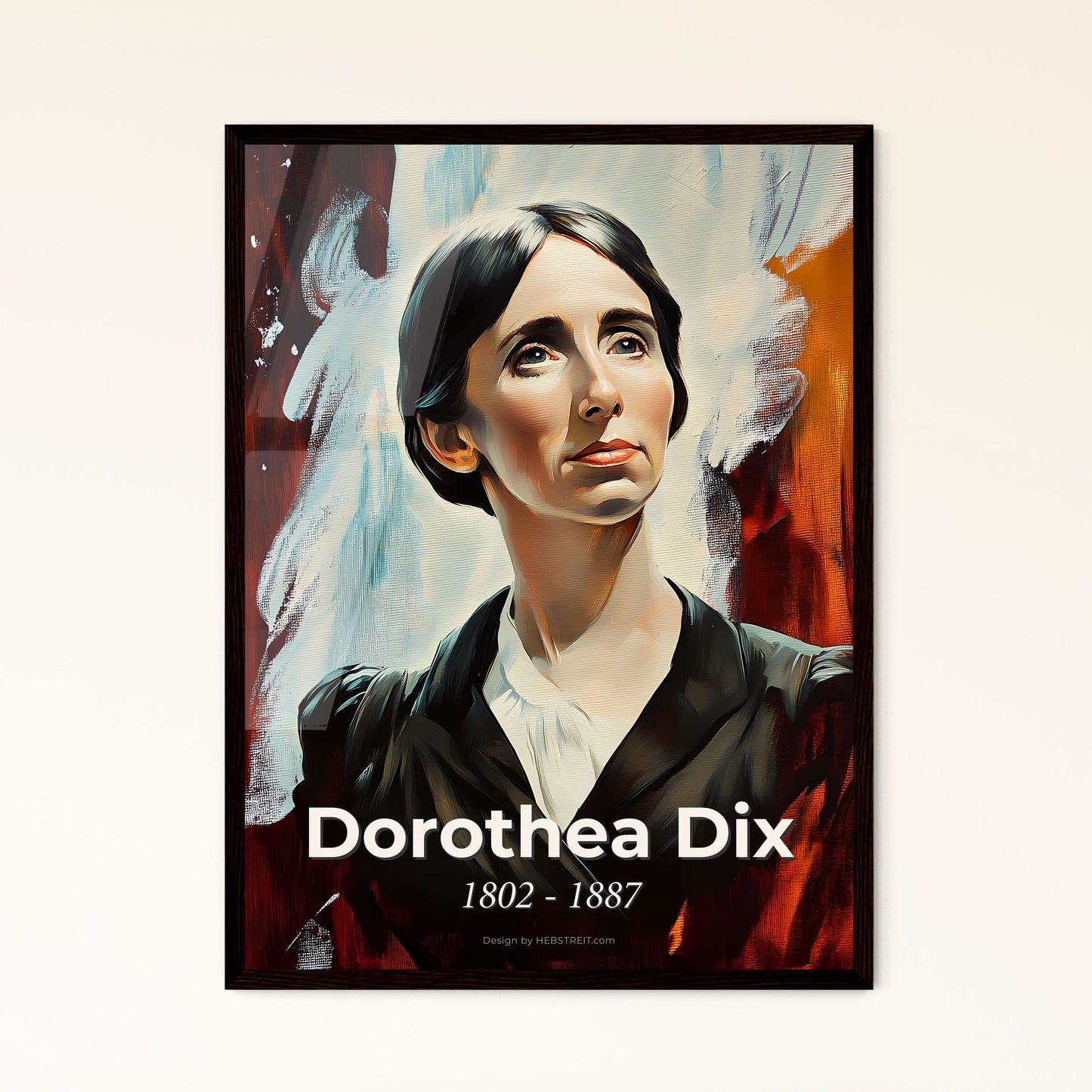 Portrait of Dorothea Dix, 1802 - 1887. Impressionistic painting of a painting of a woman.