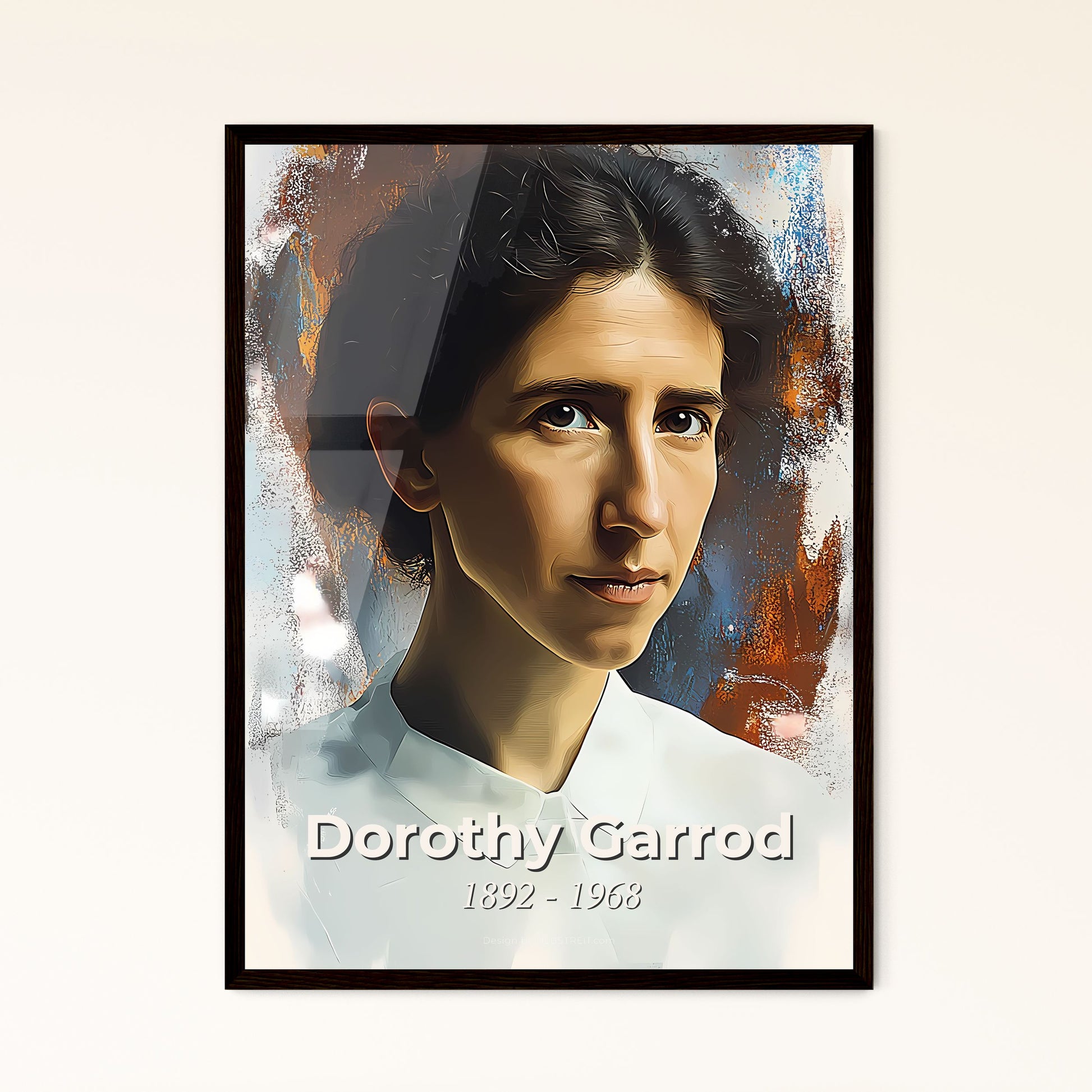 Portrait of Dorothy Garrod, 1892 - 1968. Impressionistic painting of a woman with dark hair wearing a white shirt.