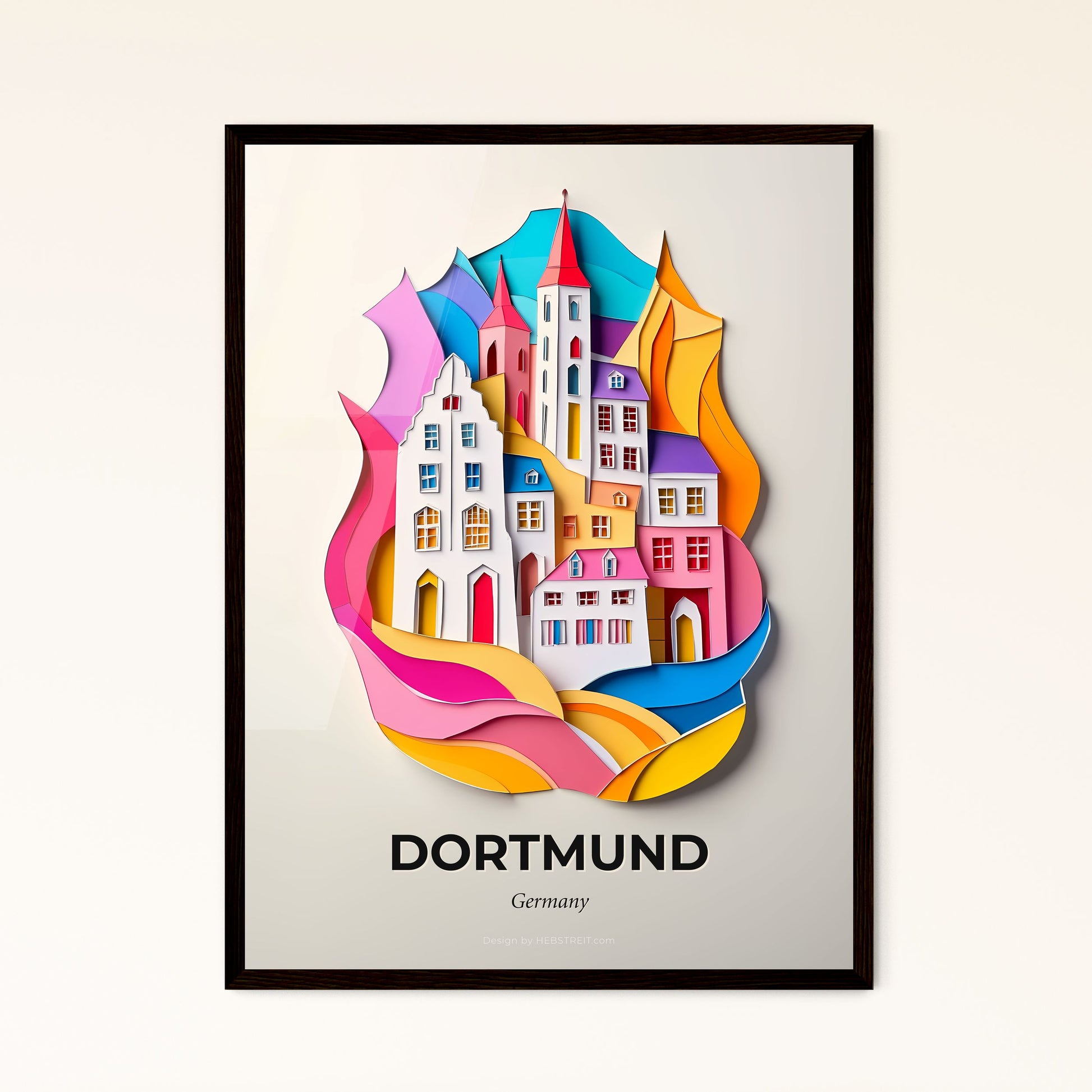 Vivid Dortmund, Germany - a paper cut of a city with a rainbow colored fire