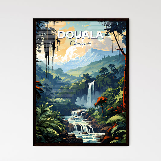 Vibrant Douala Cameroon City Skyline Painting with Waterfall in Serene Forest Default Title