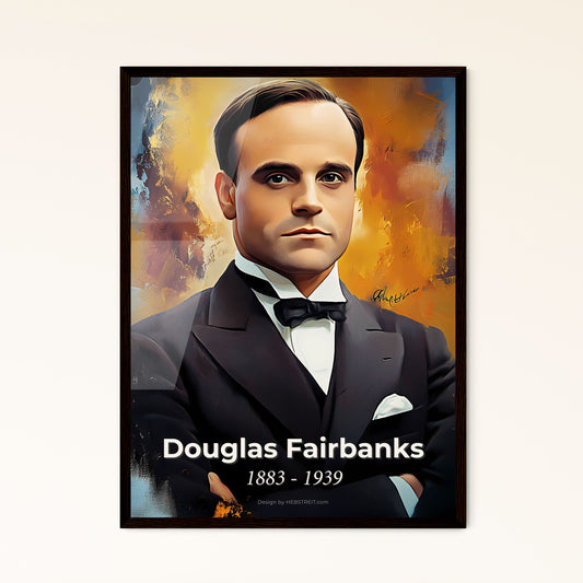 Portrait of Douglas Fairbanks, 1883 - 1939. Impressionistic painting of a man in a suit.