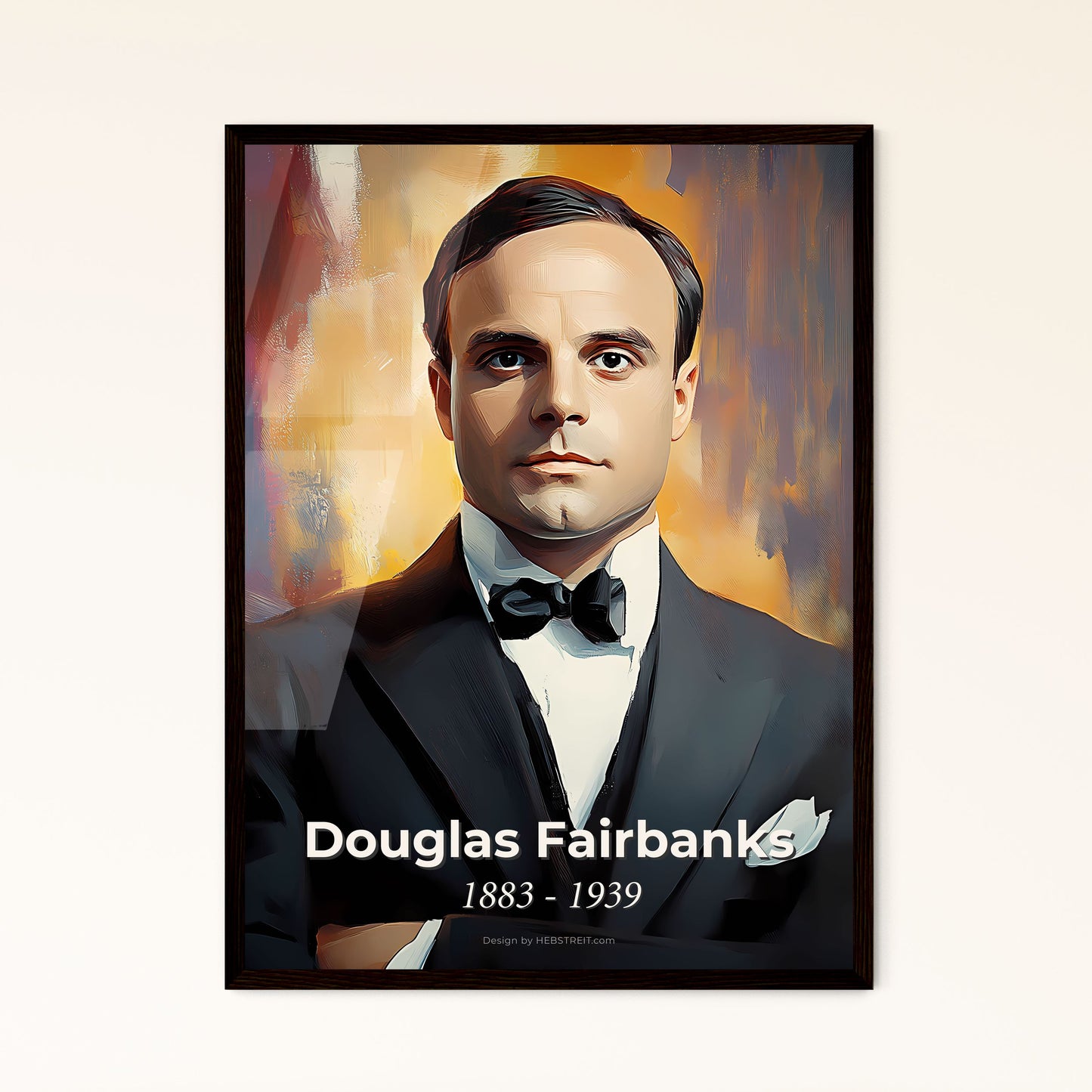 Portrait of Douglas Fairbanks, 1883 - 1939. Impressionistic painting of a man in a suit with his arms crossed.