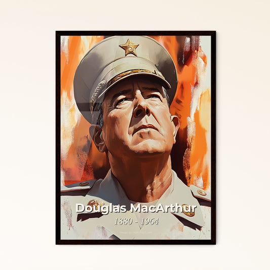 Portrait of Douglas MacArthur, 1880 - 1964. Impressionistic painting of a man in a military uniform.